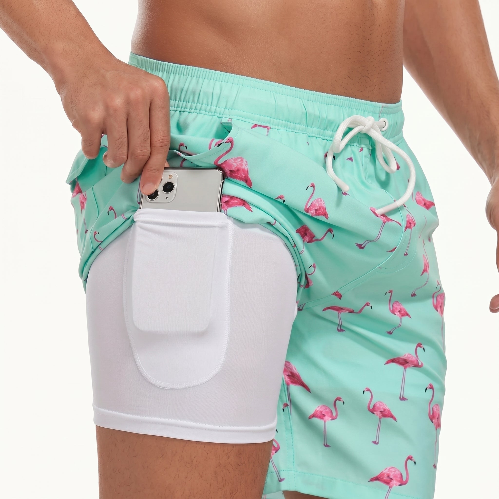 Ryan - Men's Summer Printed Drawstring Swimming Shorts - Shorts Men - Mint Green - Davies & Cooper