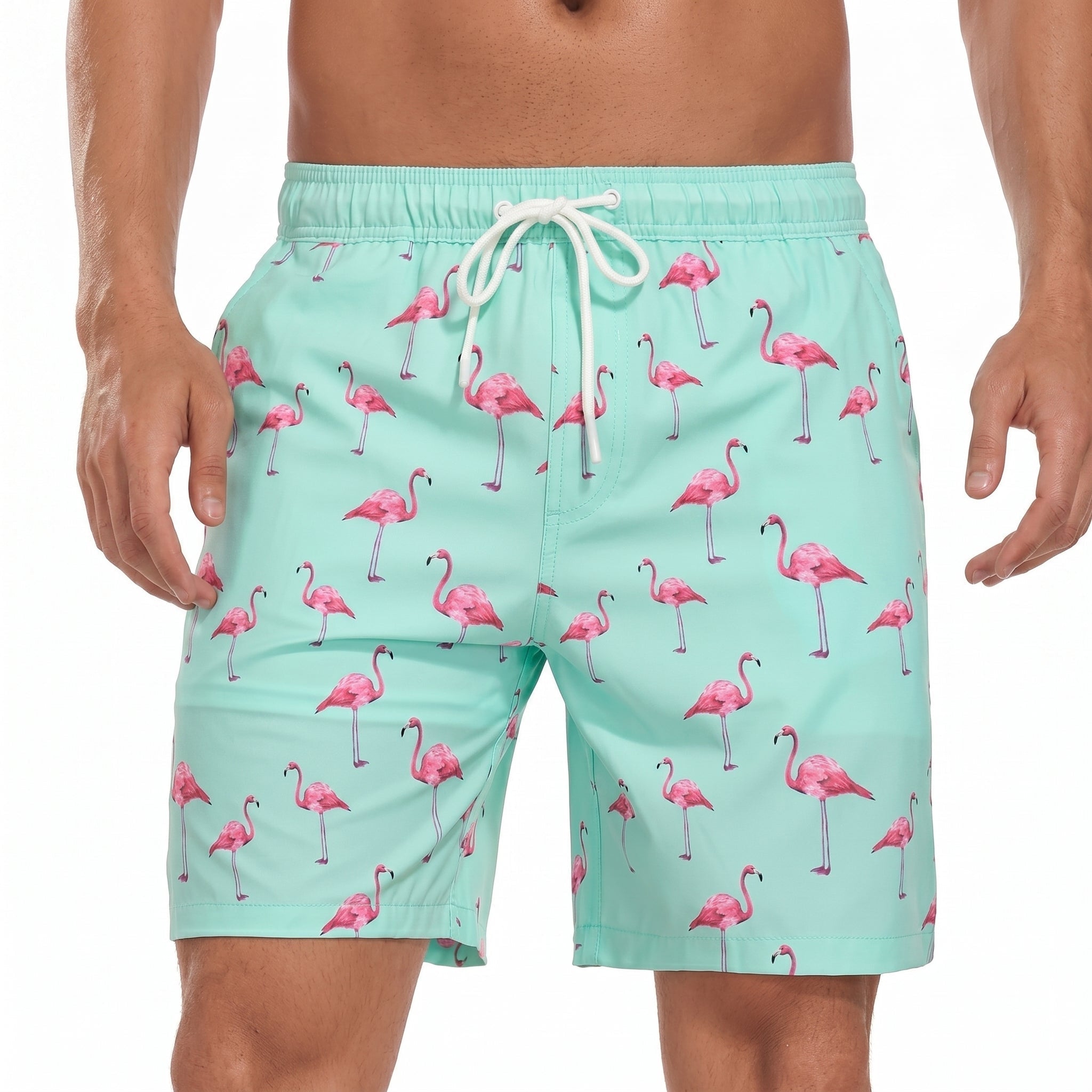 Ryan - Men's Summer Printed Drawstring Swimming Shorts - Shorts Men - Mint Green - Davies & Cooper