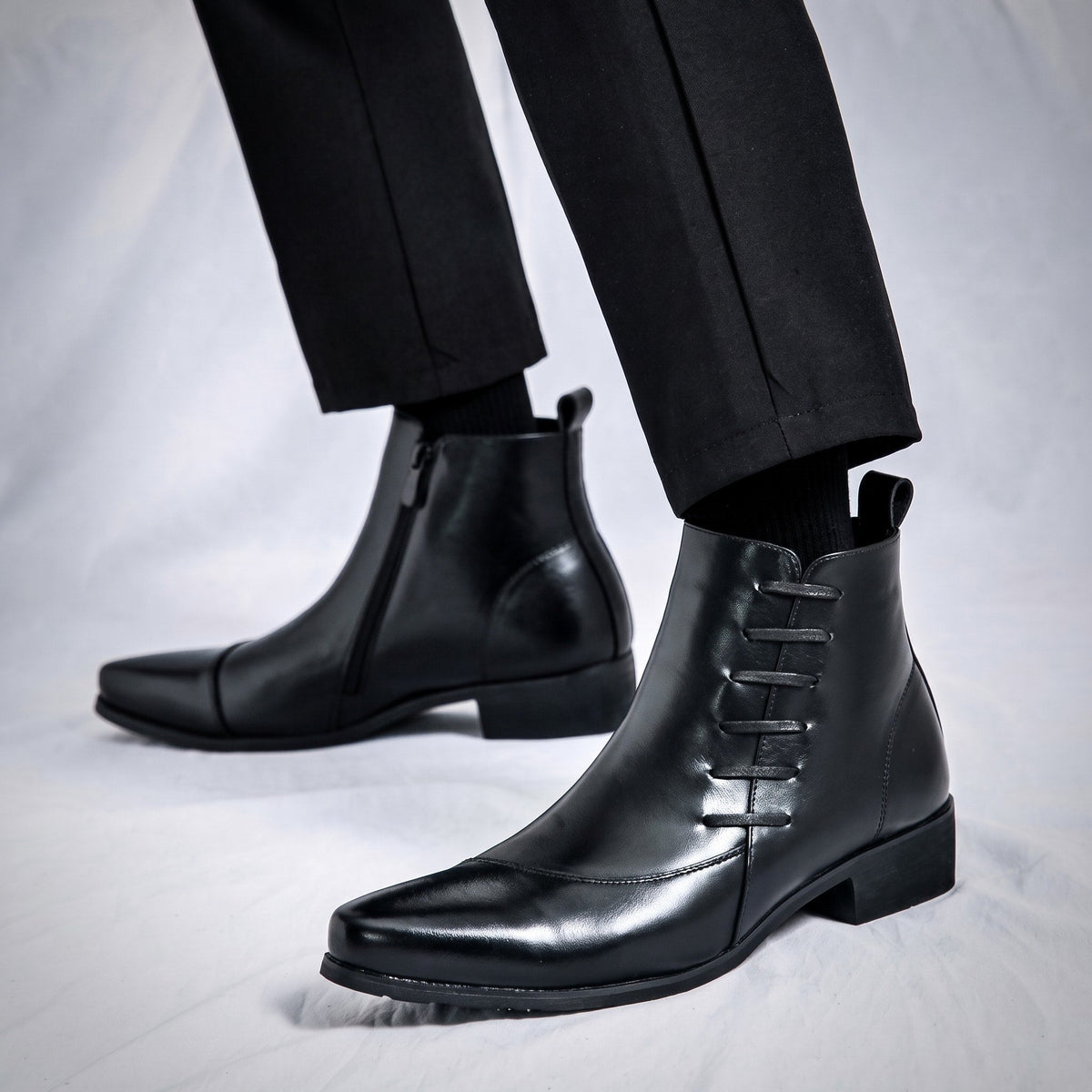 Samuel - Men's Lace-Up Ankle Boots with Zip Closure - Boots - Black - Davies & Cooper
