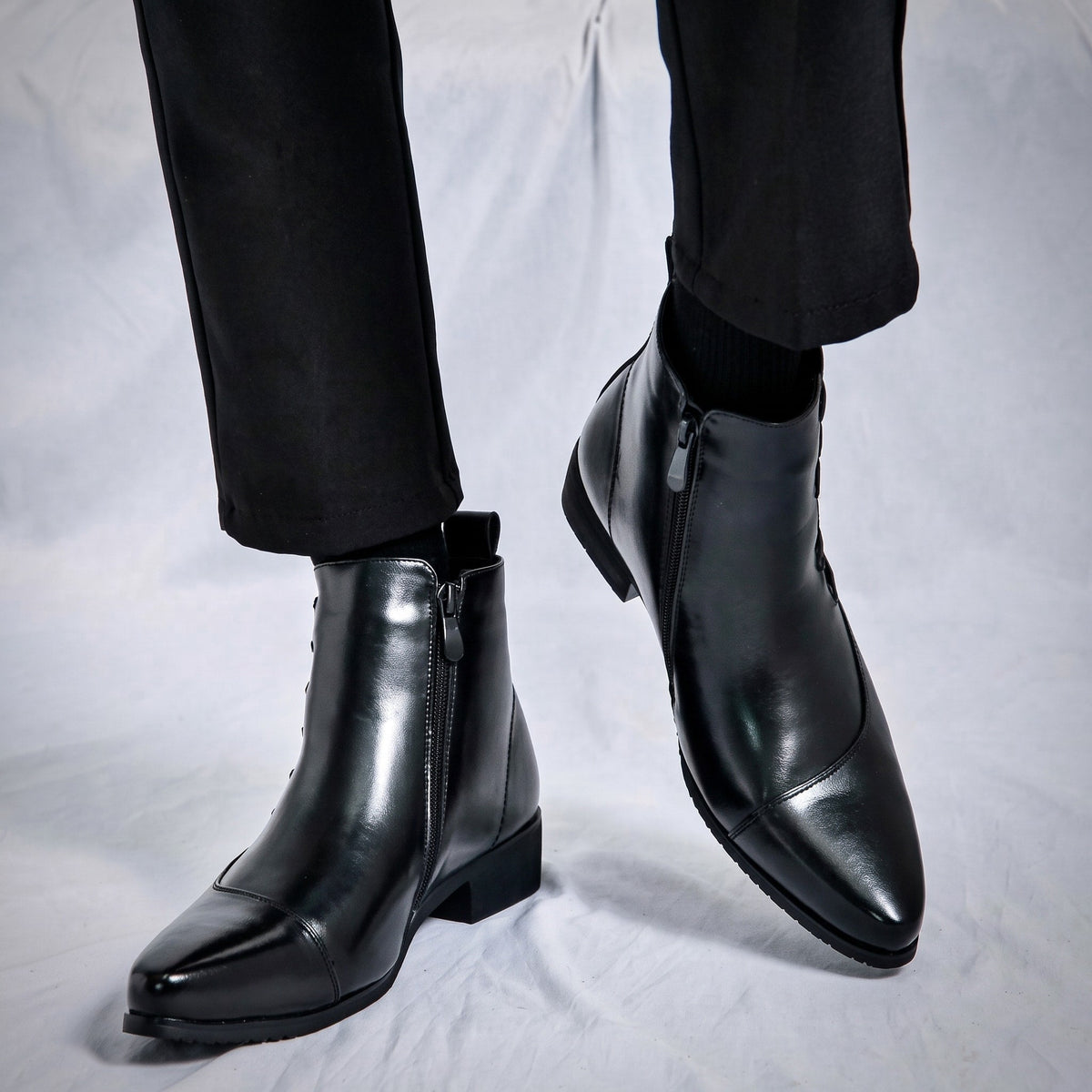 Samuel - Men's Lace-Up Ankle Boots with Zip Closure - Boots - Black - Davies & Cooper