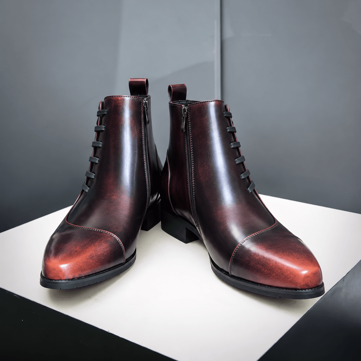 Samuel - Men's Lace-Up Ankle Boots with Zip Closure - Boots - Brown - Davies & Cooper