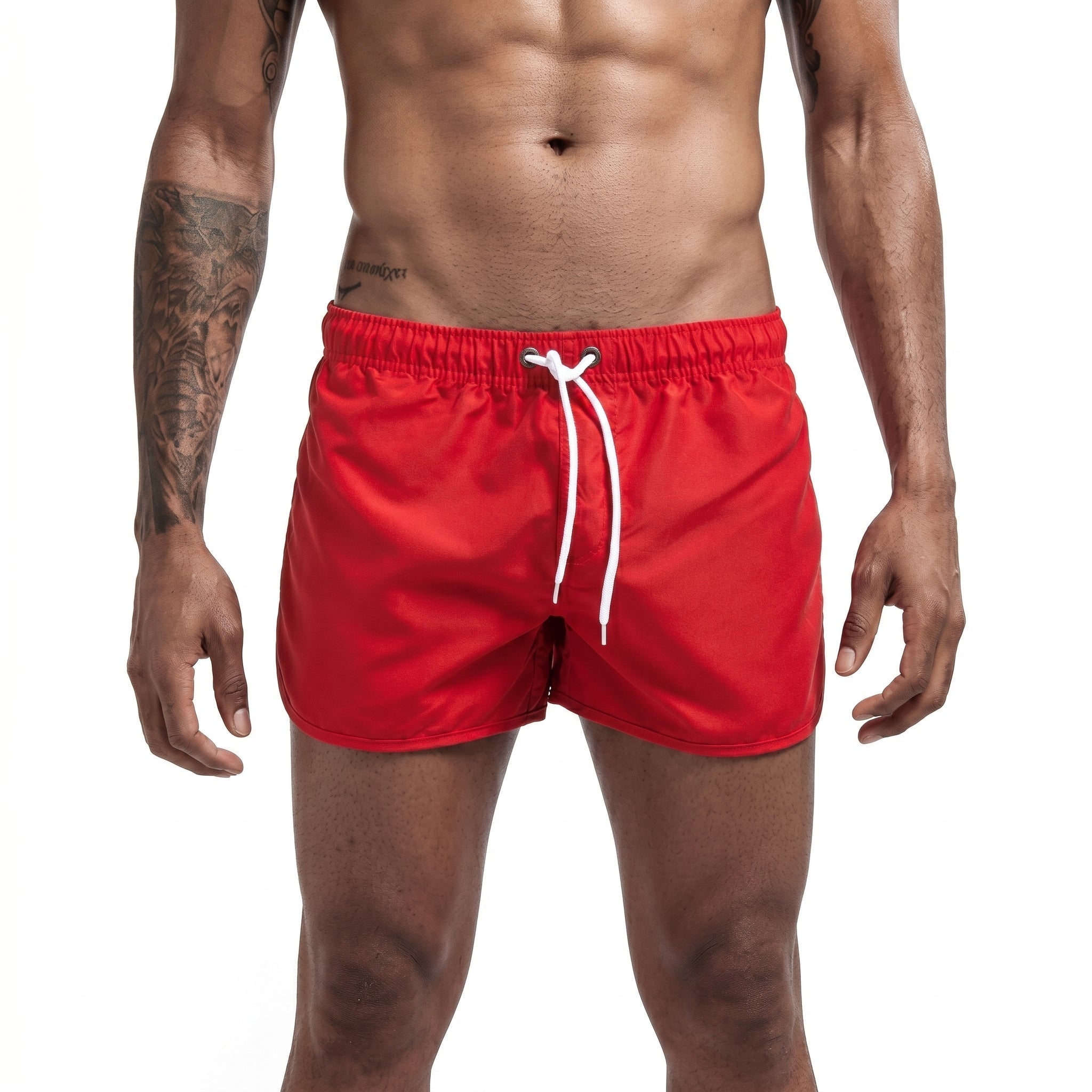 Samuel - Men's Summer Drawstring Waist Swim Shorts - Swim Shorts - Red - Davies & Cooper