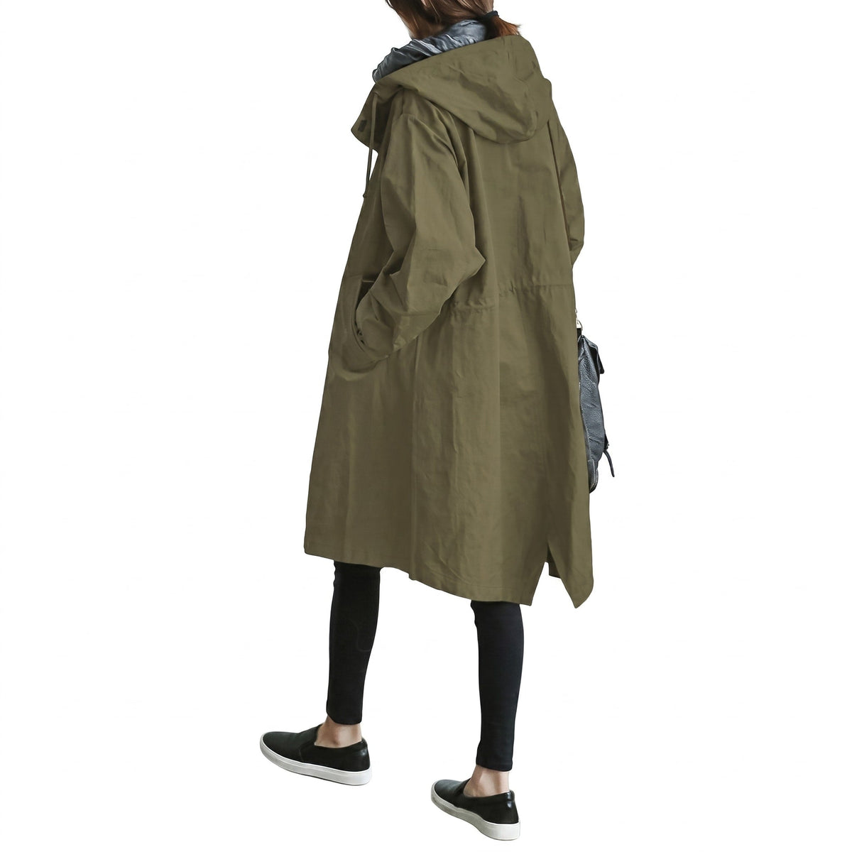 Sanne - Women's Hooded Longline Trench Coat with Drawstring Hood - Trench Coats - Green - Davies & Cooper