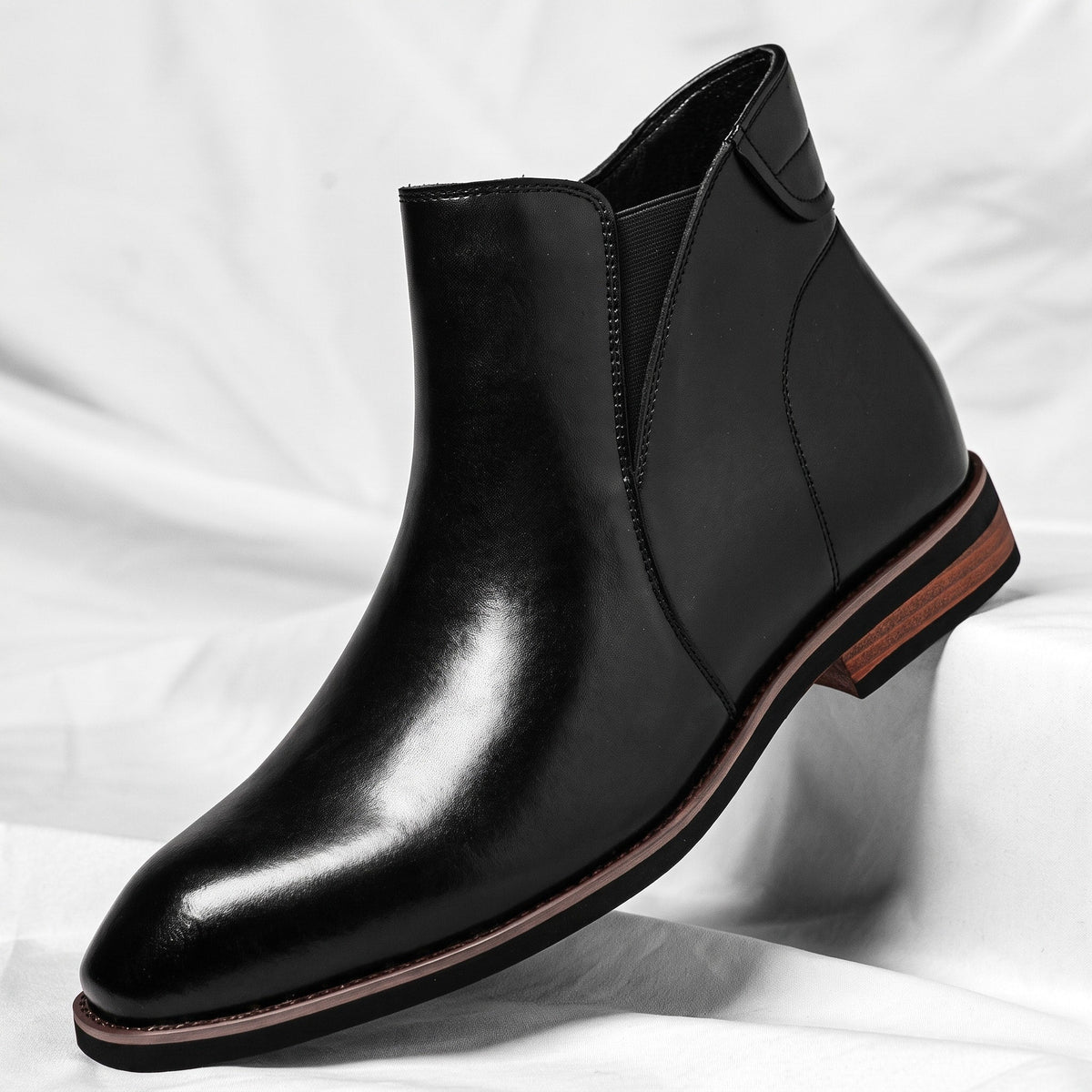 Sebastian - Men's Pointed Toe Chelsea Boots with Elastic Side Panels - Boots - Black - Davies & Cooper