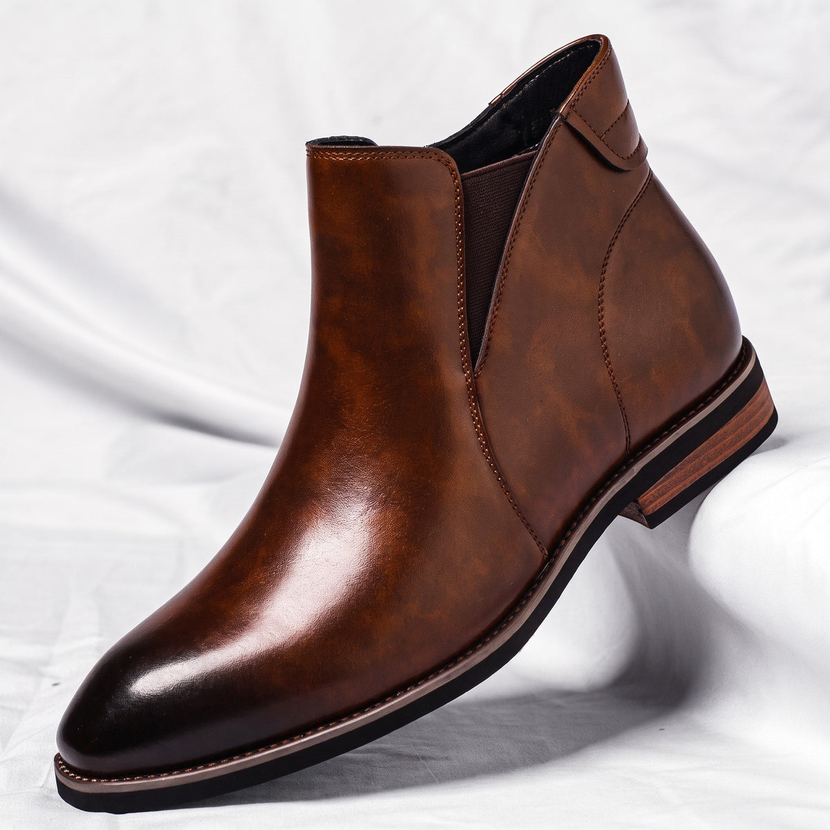 Sebastian - Men's Pointed Toe Chelsea Boots with Elastic Side Panels - Boots - Brown - Davies & Cooper