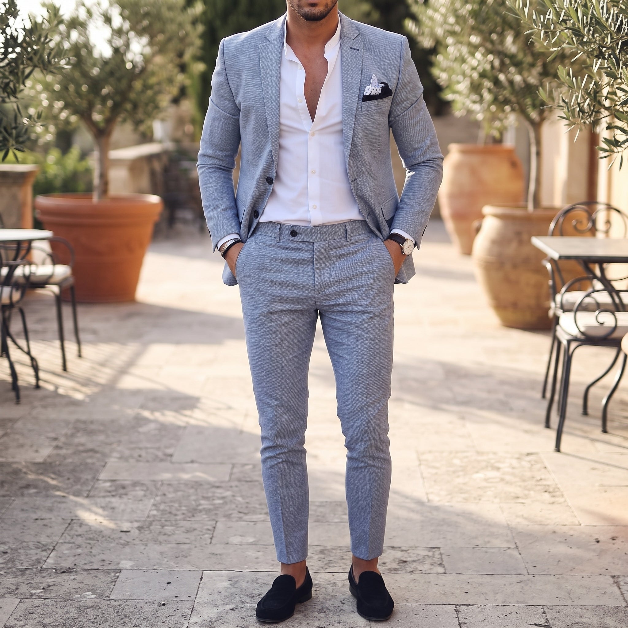 Sebastian - Men's Two-Piece Notch Lapel Tapered Wedding Suit - Suits - Light Blue - Davies & Cooper
