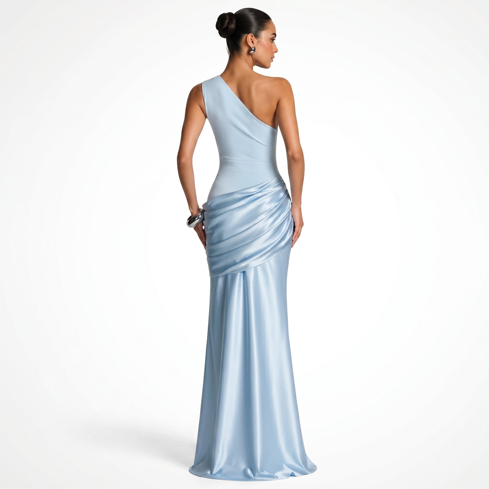 Serena - Women's Evening One-Shoulder Ruched Maxi Dress - Maxi Dresses - Blue - Davies & Cooper