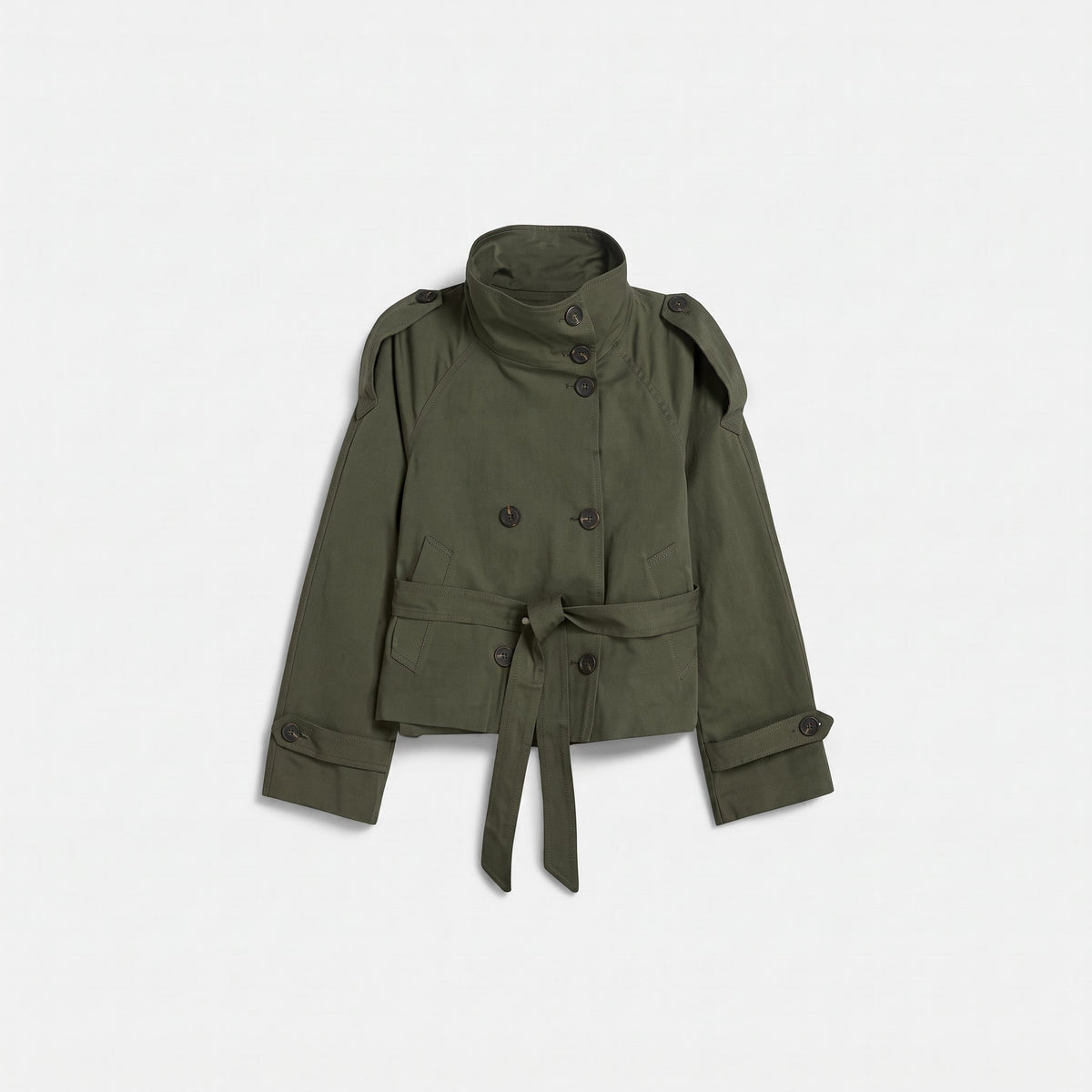 Sibylle - Women's Cropped Double-Breasted Trench Coat - Trench Coats - Green - Davies & Cooper