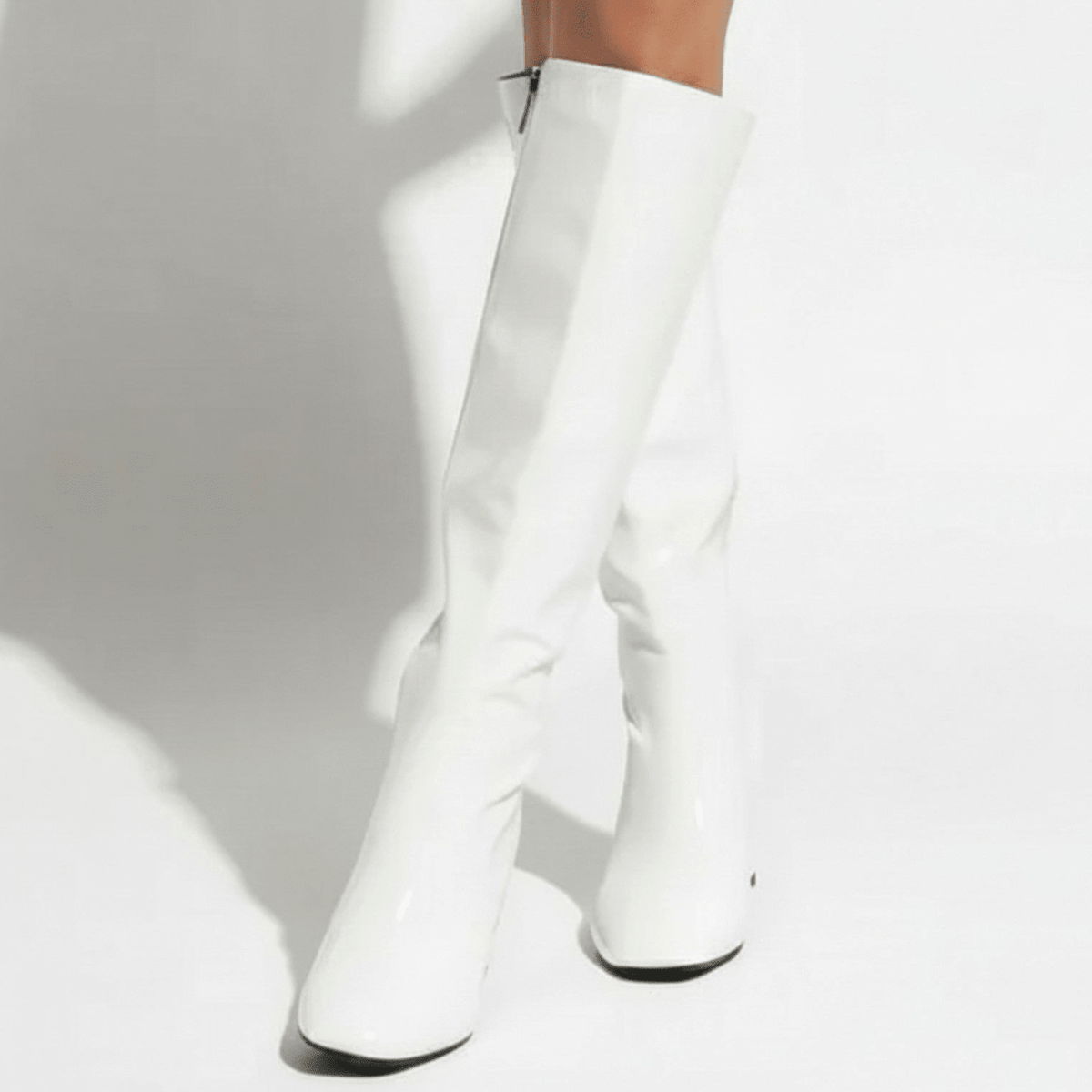 Sienna – Women’s Patent Leather Knee-High Boots - Leather Boots - White - Davies & Cooper