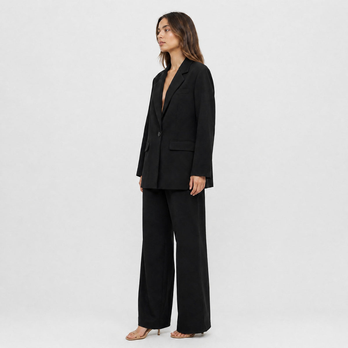 Sienna - Women's Tailored Wide-Leg Trouser Blazer Set - Outfit Sets - Black - Davies & Cooper