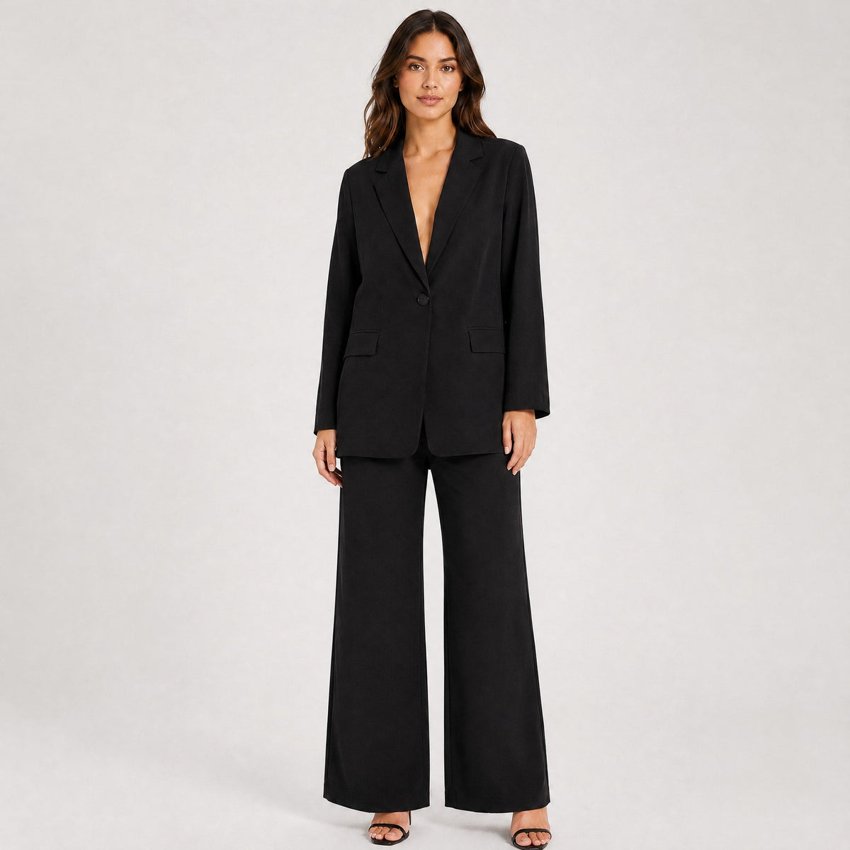 Sienna - Women's Tailored Wide-Leg Trouser Blazer Set - Outfit Sets - Black - Davies & Cooper