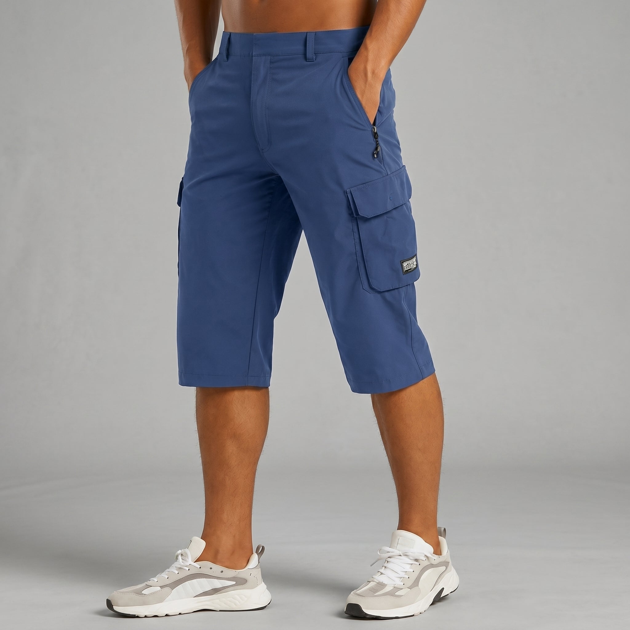 Simon - Men's Summer Slim Fit Zip Cargo Capri Shorts - Shorts - Blue - Davies & Cooper