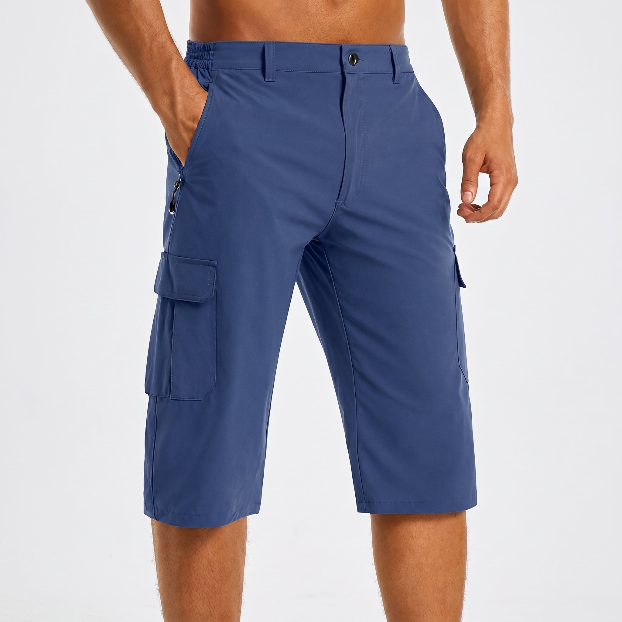 Simon - Men's Summer Slim Fit Zip Cargo Capri Shorts - Shorts - Blue - Davies & Cooper