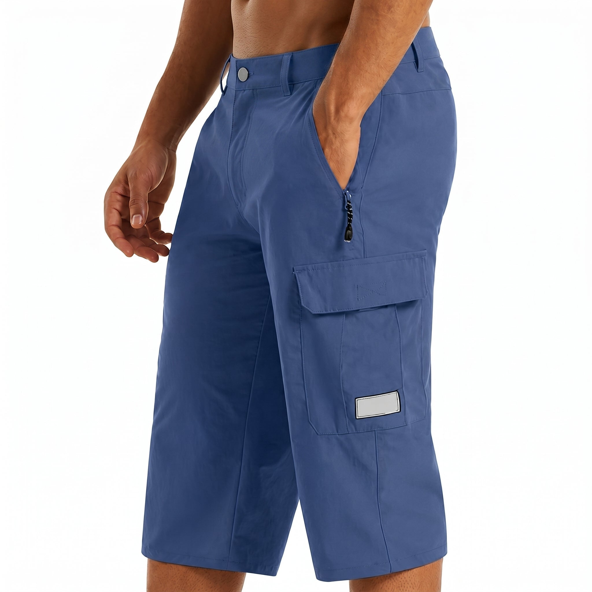 Simon - Men's Summer Slim Fit Zip Cargo Capri Shorts - Shorts - Blue - Davies & Cooper