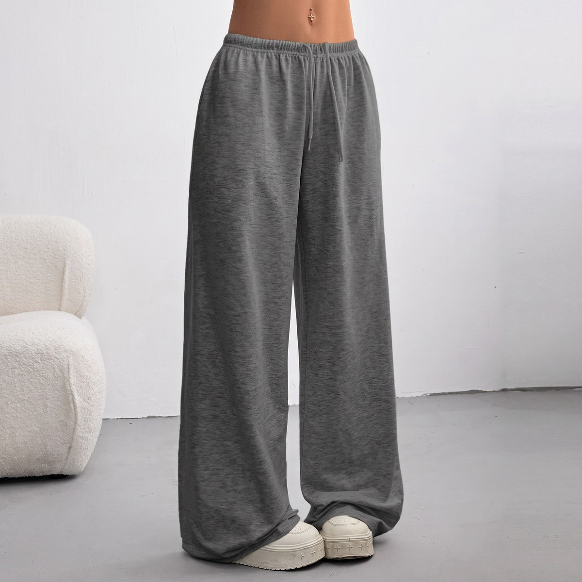 Sofia - Women's Wide-Leg Jogging Trousers with Drawstring Waist - Joggers - Dark Grey - Davies & Cooper