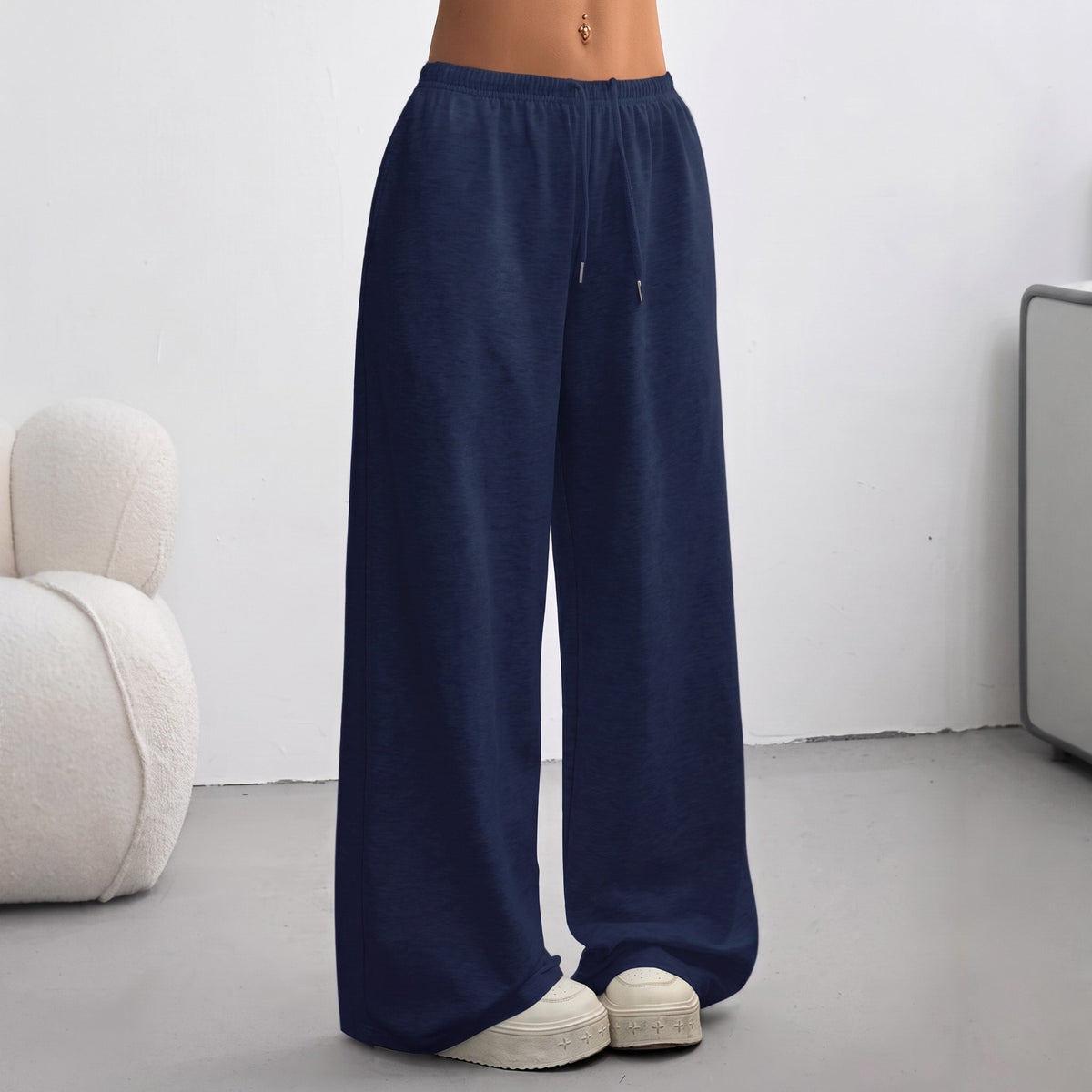 Sofia - Women's Wide-Leg Jogging Trousers with Drawstring Waist - Joggers - Dark Blue - Davies & Cooper