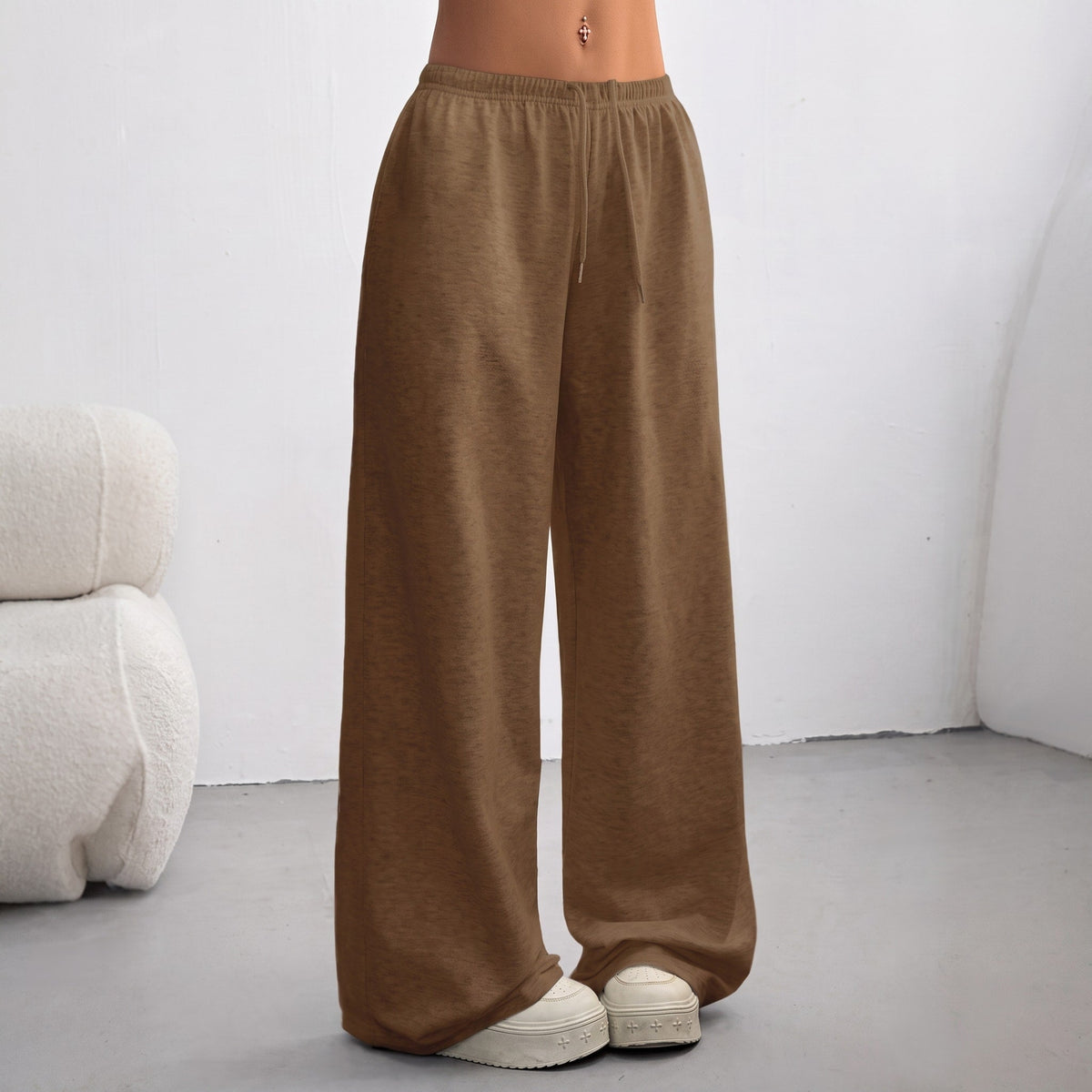 Sofia - Women's Wide-Leg Jogging Trousers with Drawstring Waist - Joggers - Brown - Davies & Cooper