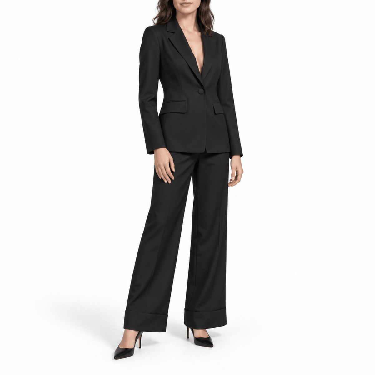 Sophia - Women's Tailored Two-Piece Wedding Suit with Peak Lapel Blazer - Outfit Sets - Black - Davies & Cooper