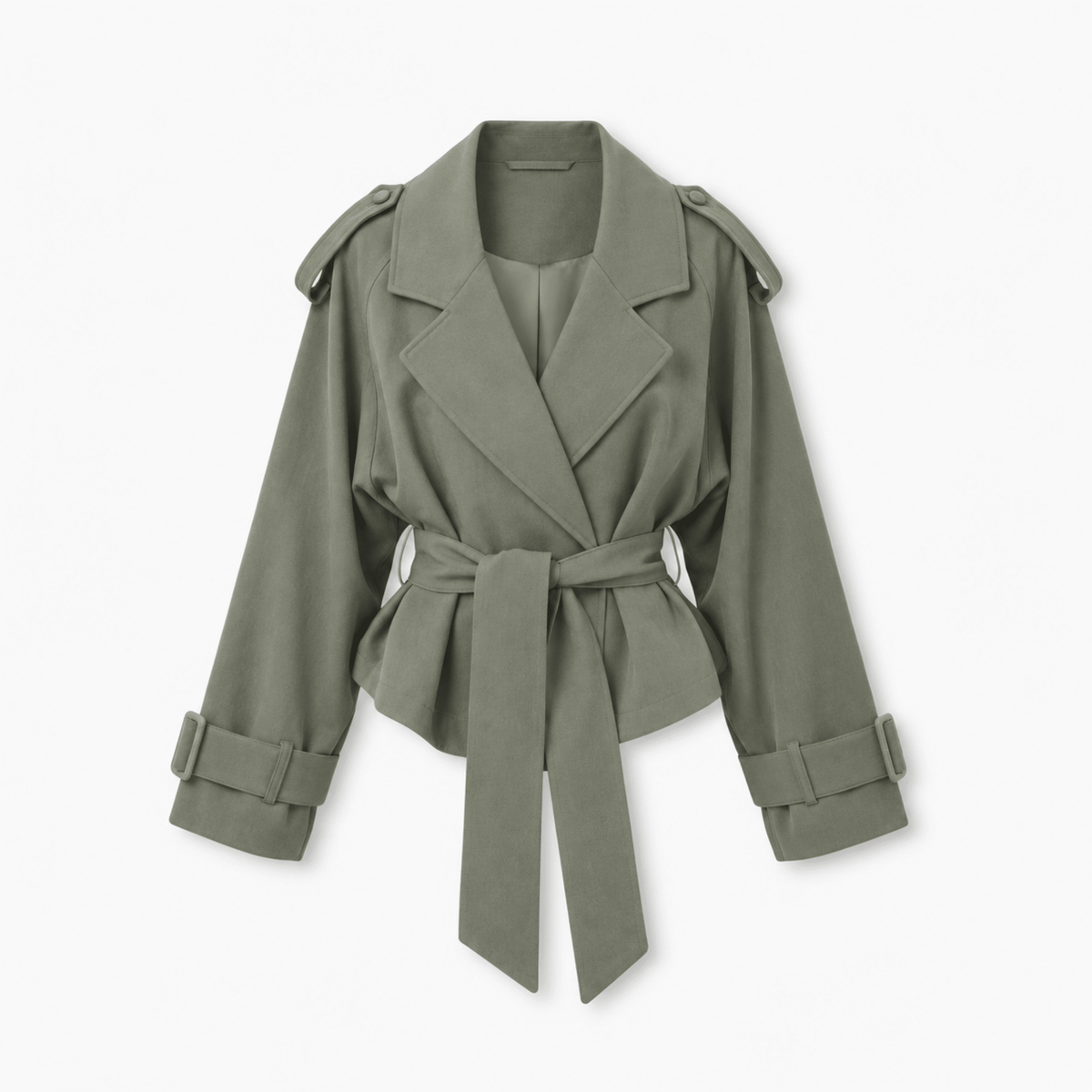 Sophie - Women's Belted Trench Jacket with Notched Lapel Collar - Trench Coats - Green - Davies & Cooper