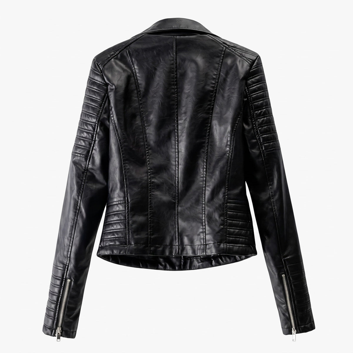 Sophie - Women's Biker Jacket Zip Pockets with Quilted Shoulder Detail - Motorcycle Outerwear - Black - Davies & Cooper