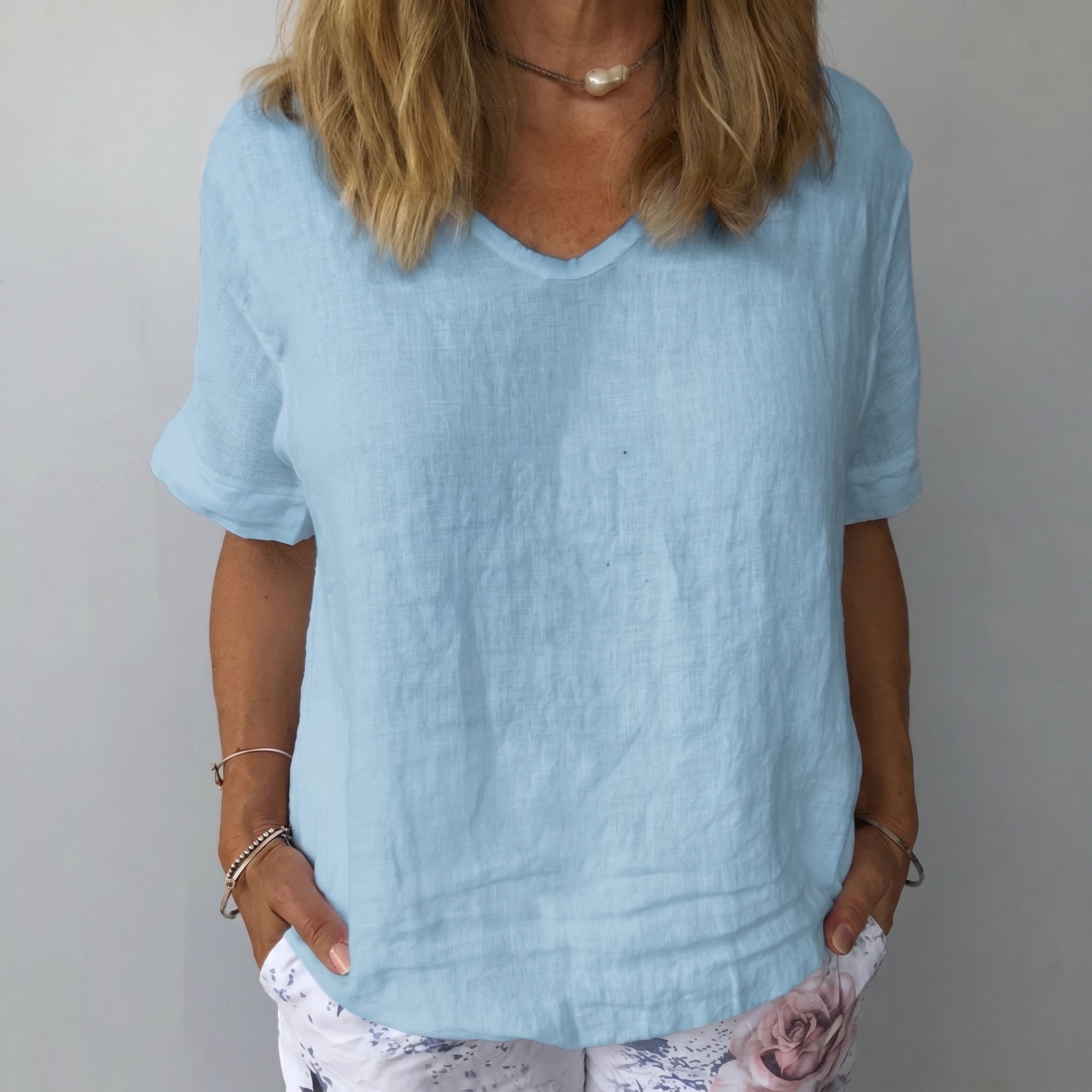 Sophie - Women's Casual Plain Relaxed Fit Blouse - Blouse - Light Blue - Davies & Cooper