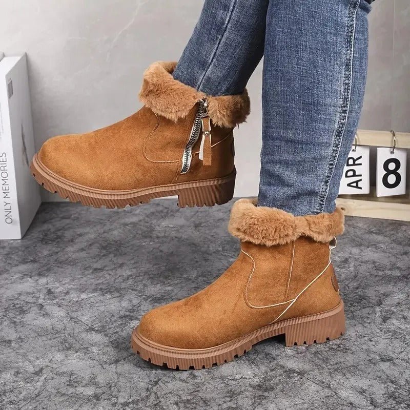 Sophie - Women's Chunky Lug Sole Ankle Boots with Side Zip and Round Toe - Boots - Khaki - Davies & Cooper