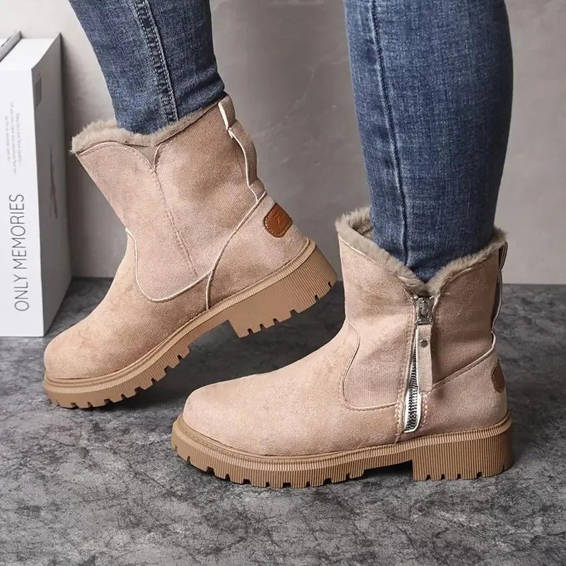 Sophie - Women's Chunky Lug Sole Ankle Boots with Side Zip and Round Toe - Boots - Khaki - Davies & Cooper
