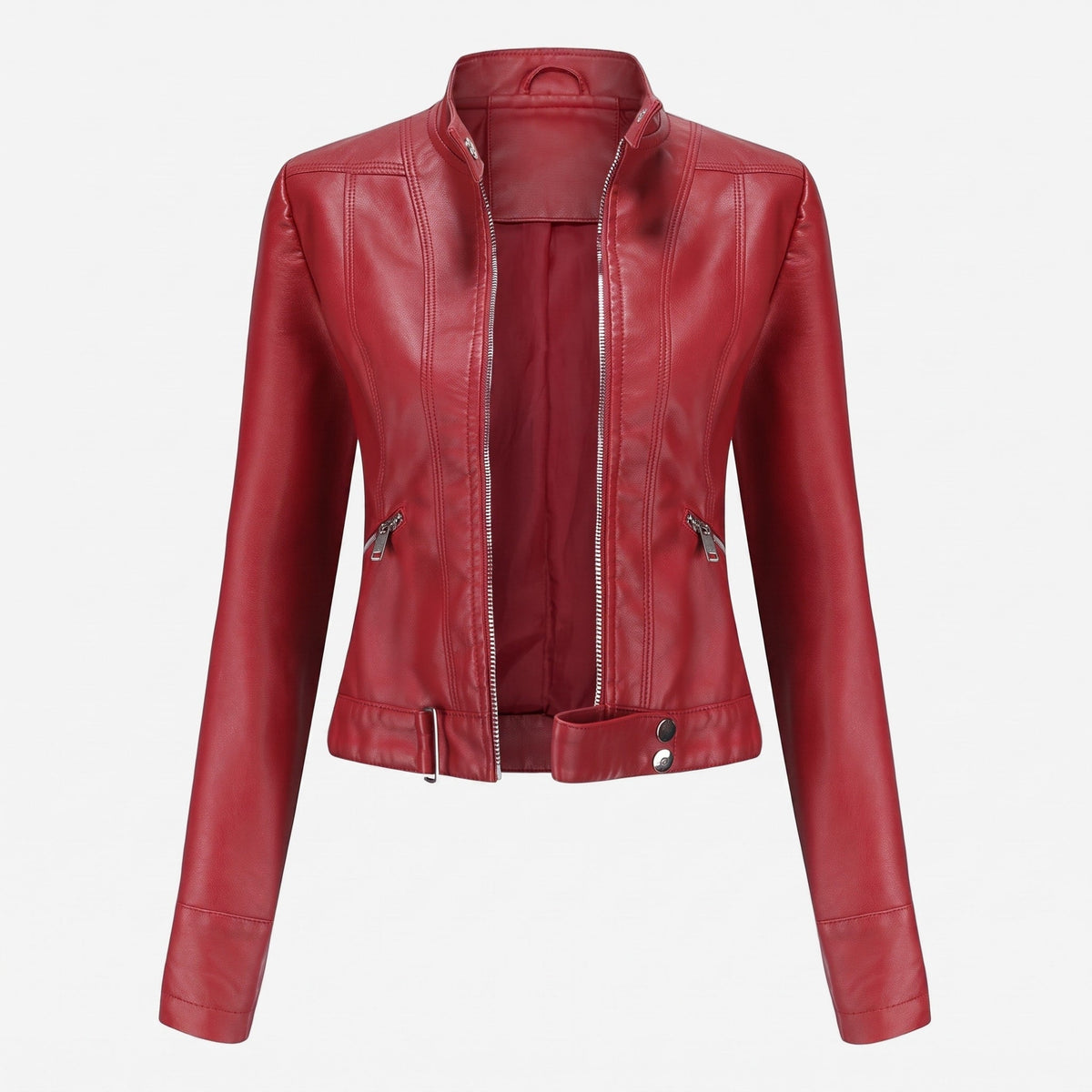Sophie - Women's Cropped Biker Jacket with Zip Pockets - Motorcycle Outerwear - Red - Davies & Cooper