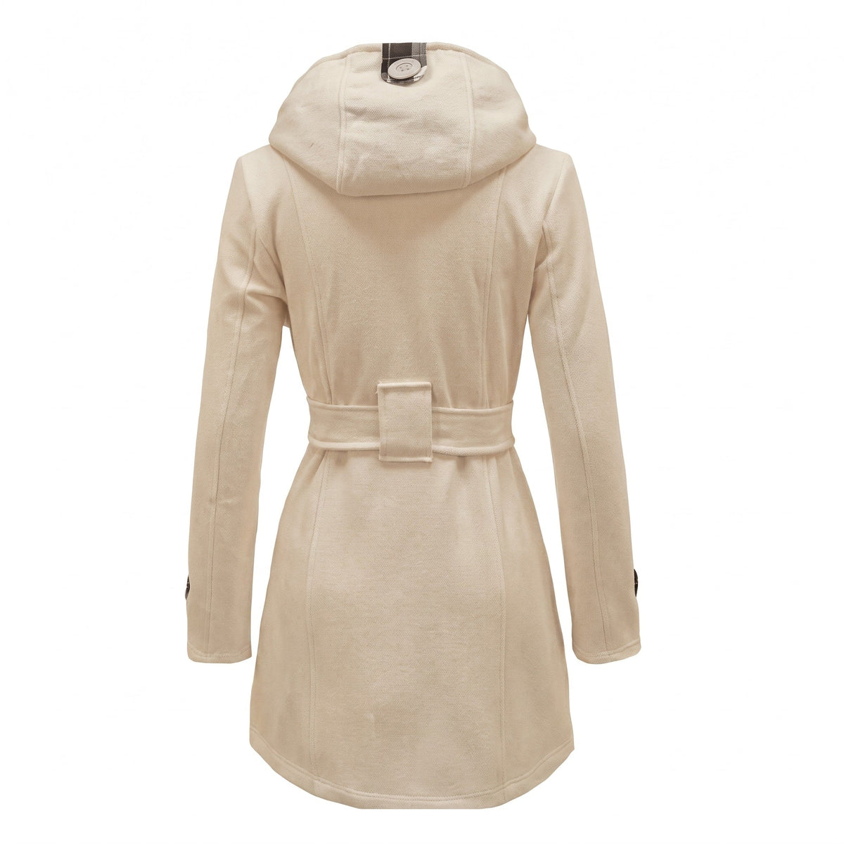 Sophie - Women's Double-Breasted Hooded Wool Coat with Belt - Trench Coats - Beige - Davies & Cooper