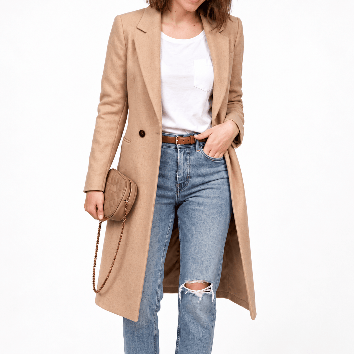 Sophie - Women's Double-Breasted Tailored Overcoat with Notch Lapel - Overcoats - Beige - Davies & Cooper
