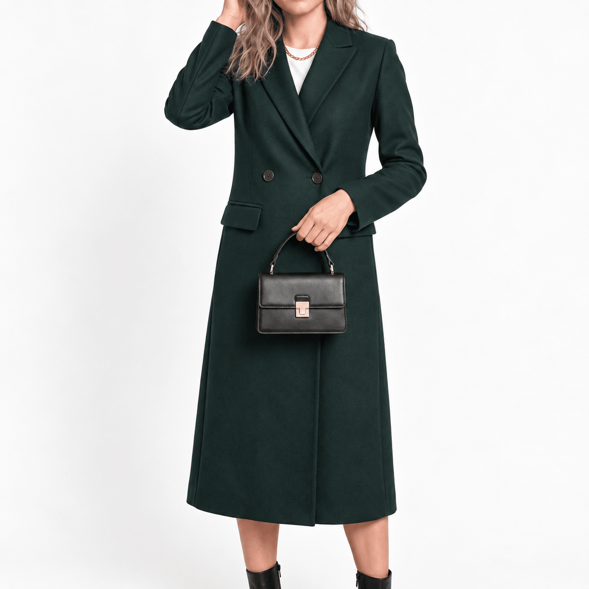 Sophie - Women's Double-Breasted Tailored Overcoat with Notch Lapel - Overcoats - Green - Davies & Cooper