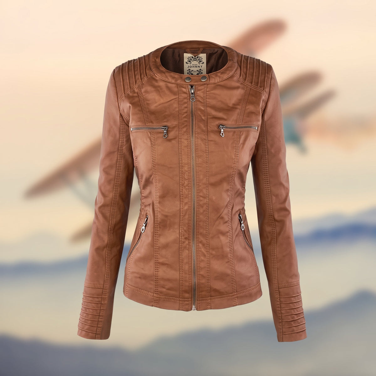 Sophie - Women's Hooded Zip-Up Biker Jacket - Motorcycle Outerwear - Brown - Davies & Cooper
