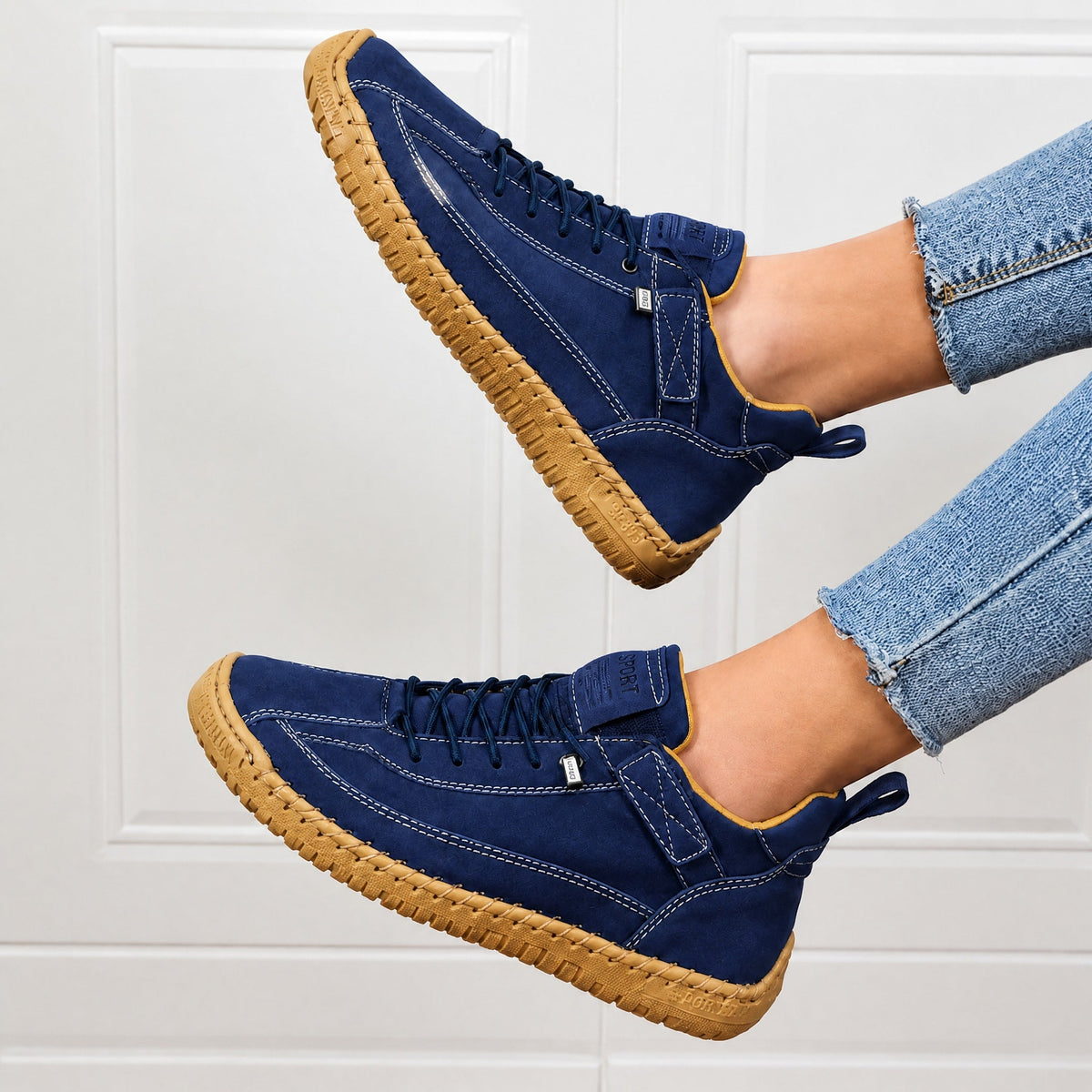 Sophie - Women's Lace-Up Ankle Trainers with Stitched Panels - Sneakers - Blue - Davies & Cooper
