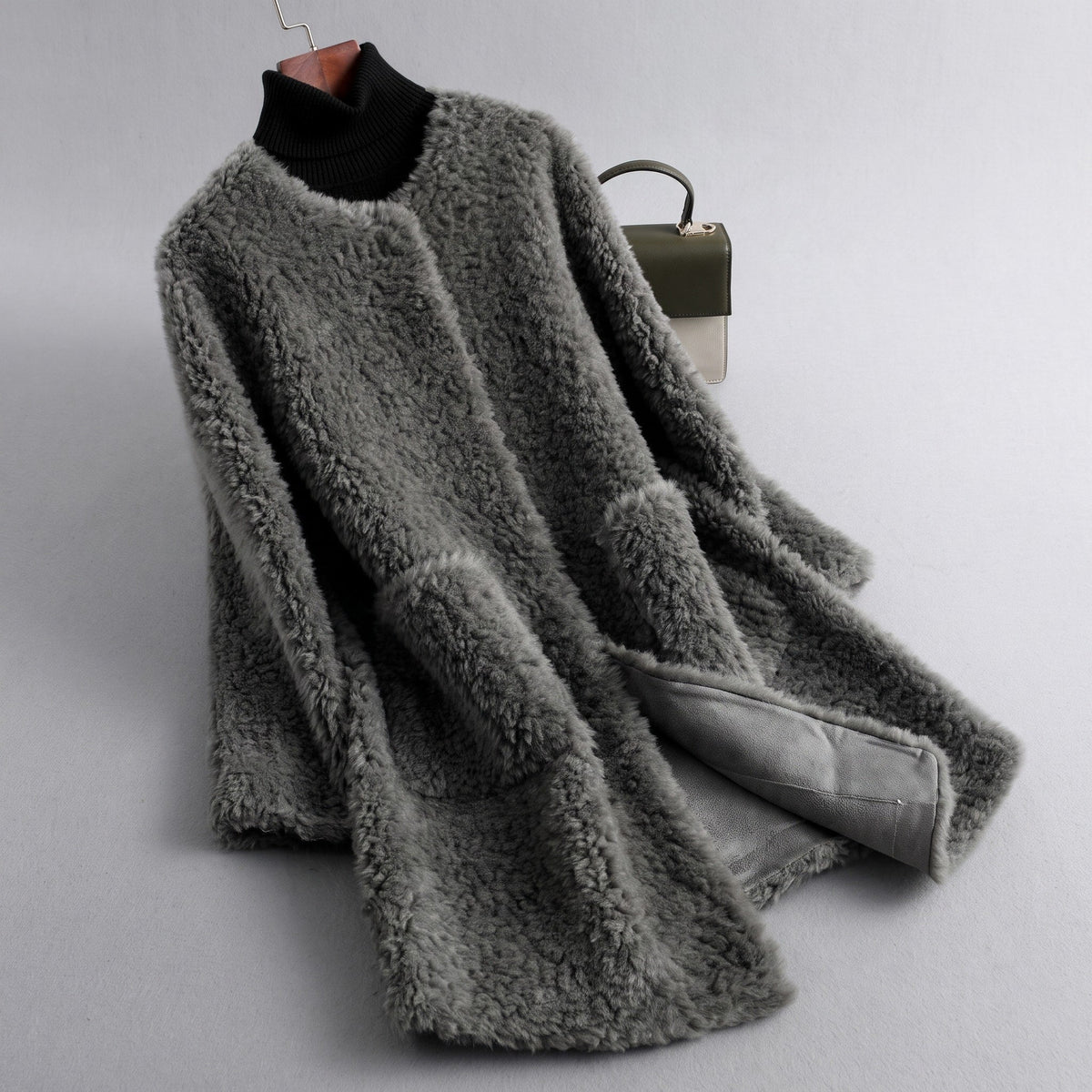 Sophie - Women's Longline Coat with Round Neck and Pockets - Overcoats - Grey - Davies & Cooper