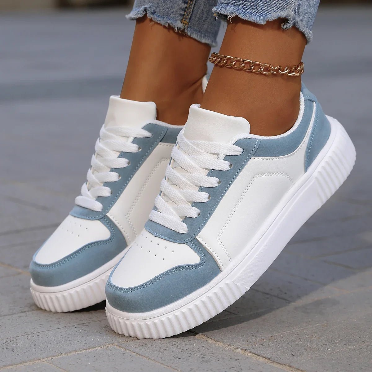 Sophie - Women's Low-Top Platform Trainers with Lace-Up Closure - Sneakers - Blue - Davies & Cooper