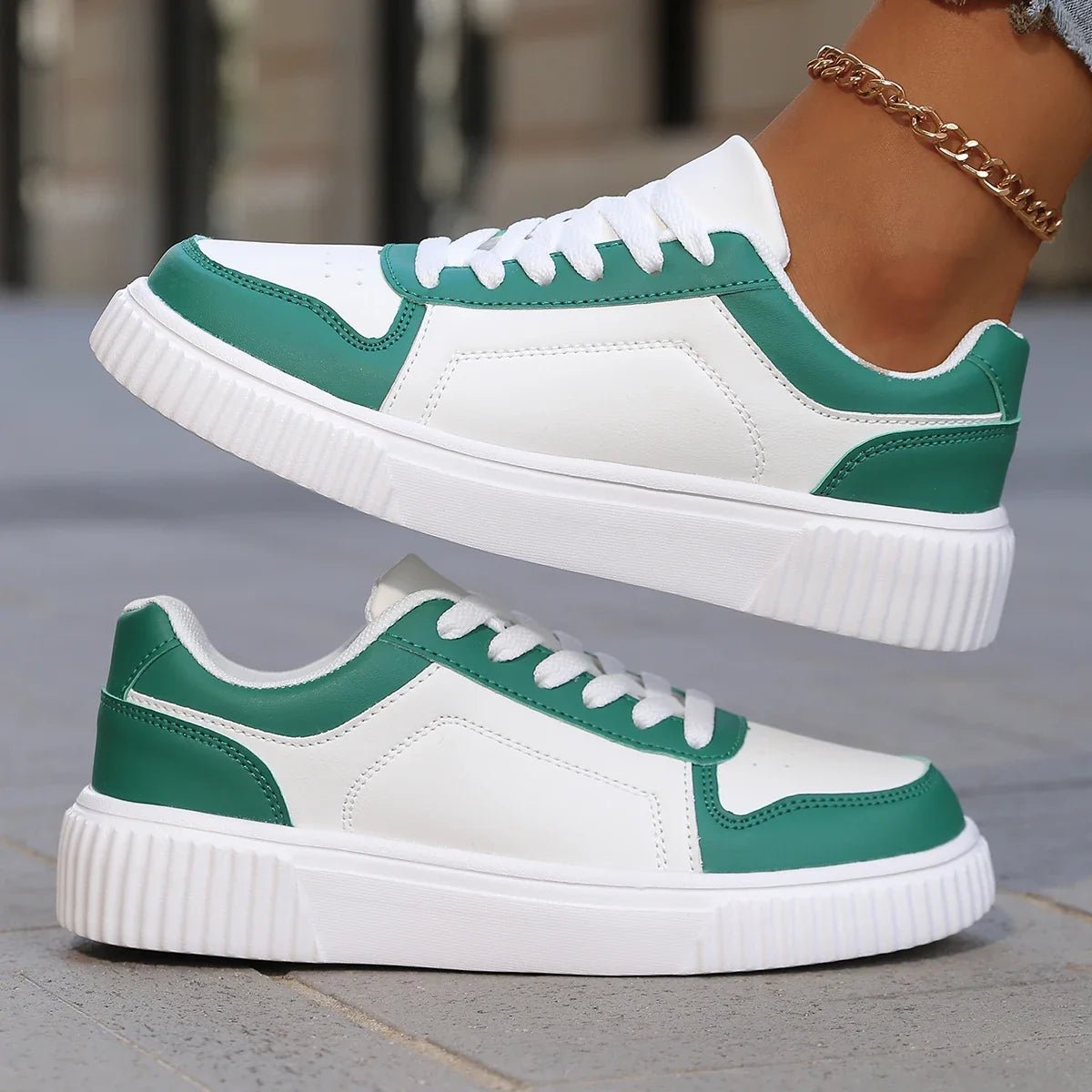 Sophie - Women's Low-Top Platform Trainers with Lace-Up Closure - Sneakers - Green - Davies & Cooper