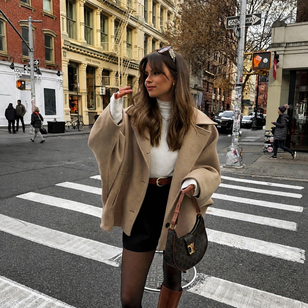 Sophie - Women's Oversized Collared Button-Front Jacket - Coats & Jackets - Beige - Davies & Cooper