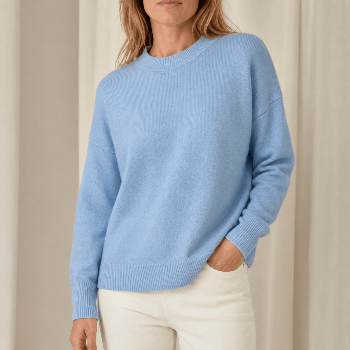 Sophie - Women's Oversized Crewneck Knit Jumper with Ribbed Cuffs - Sweaters - Light Blue - Davies & Cooper
