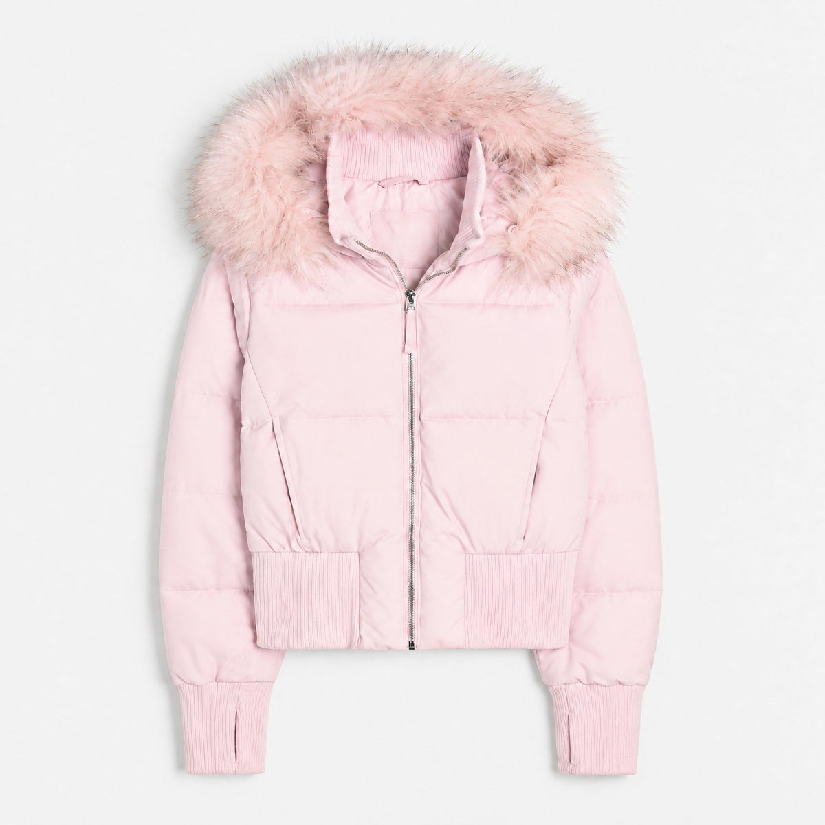 Sophie - Women's Quilted Cropped Puffer Jacket with Faux Fur Hood - Puffer Jacket - Pink - Davies & Cooper