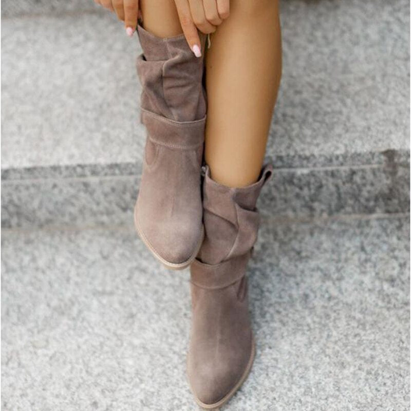 Sophie - Women's Slouched Ankle Boots with Buckle Strap - Boots - Grey - Davies & Cooper