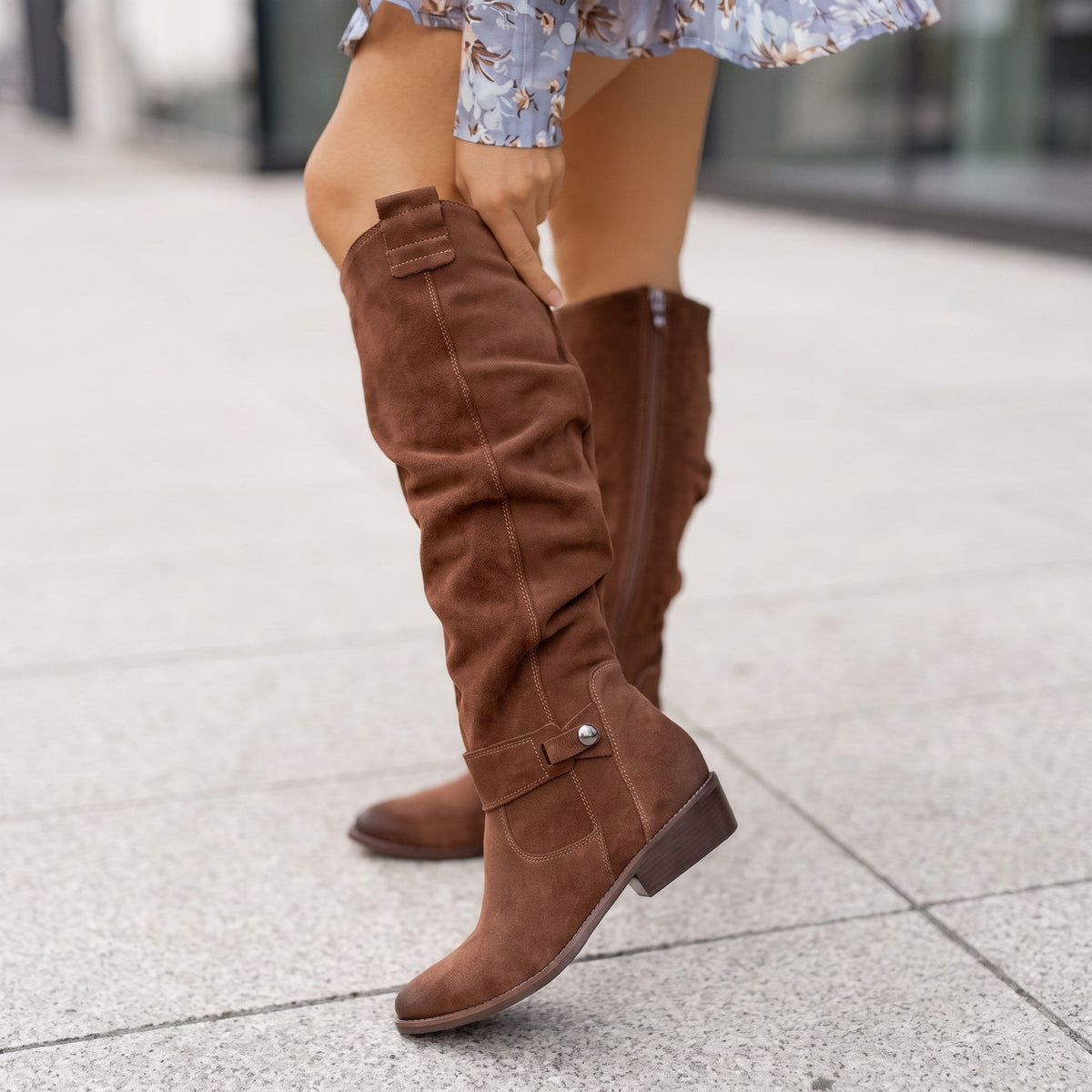 Sophie - Women's Suede Over-the-Knee Boots with Side Zip - Boots - Dark Brown - Davies & Cooper