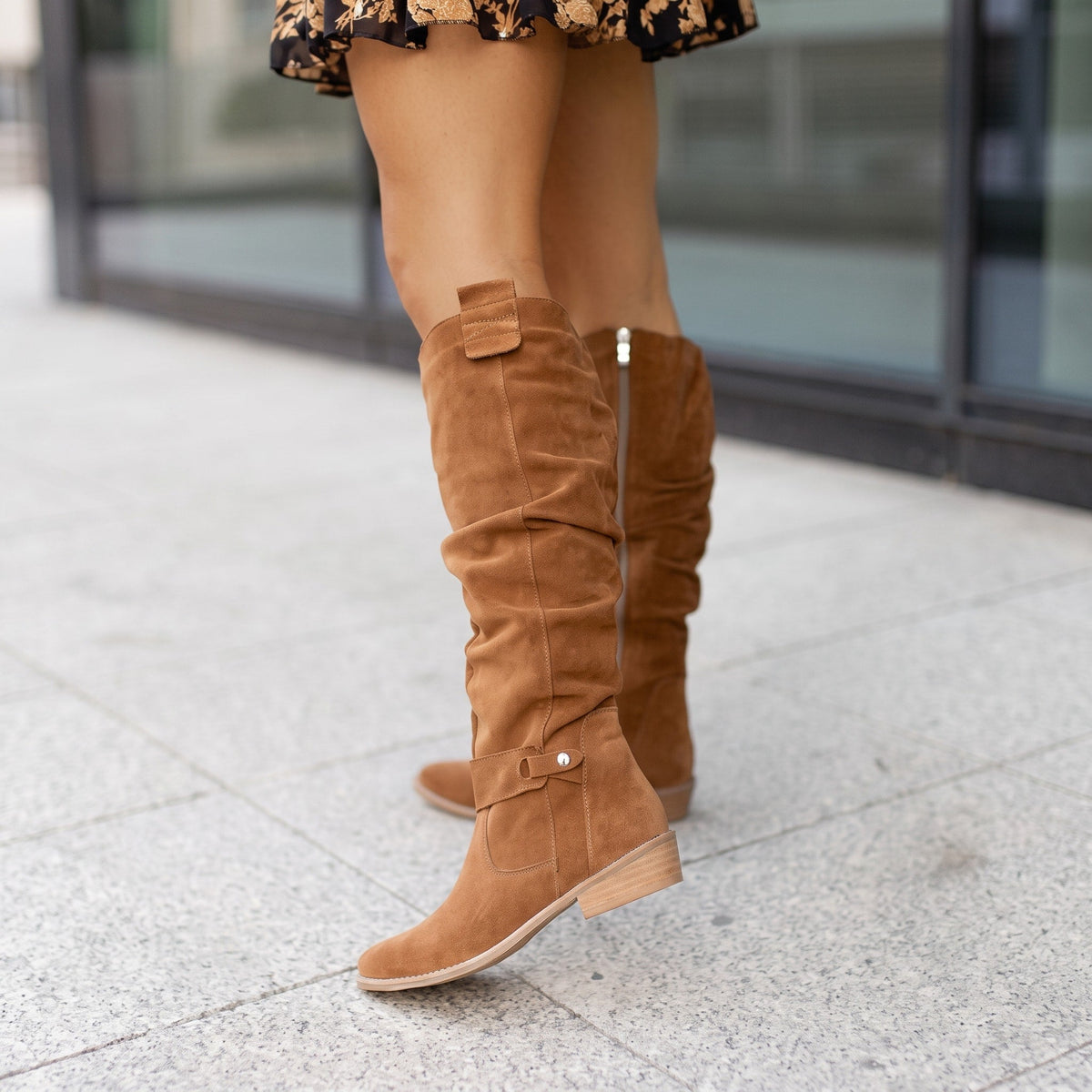 Sophie - Women's Suede Over-the-Knee Boots with Side Zip - Boots - Brown - Davies & Cooper