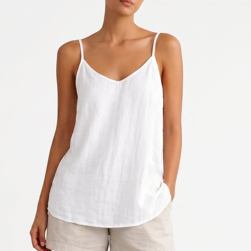 Sophie - Women's Summer V-Neck Cami Top Relaxed Fit - Tops - White - Davies & Cooper