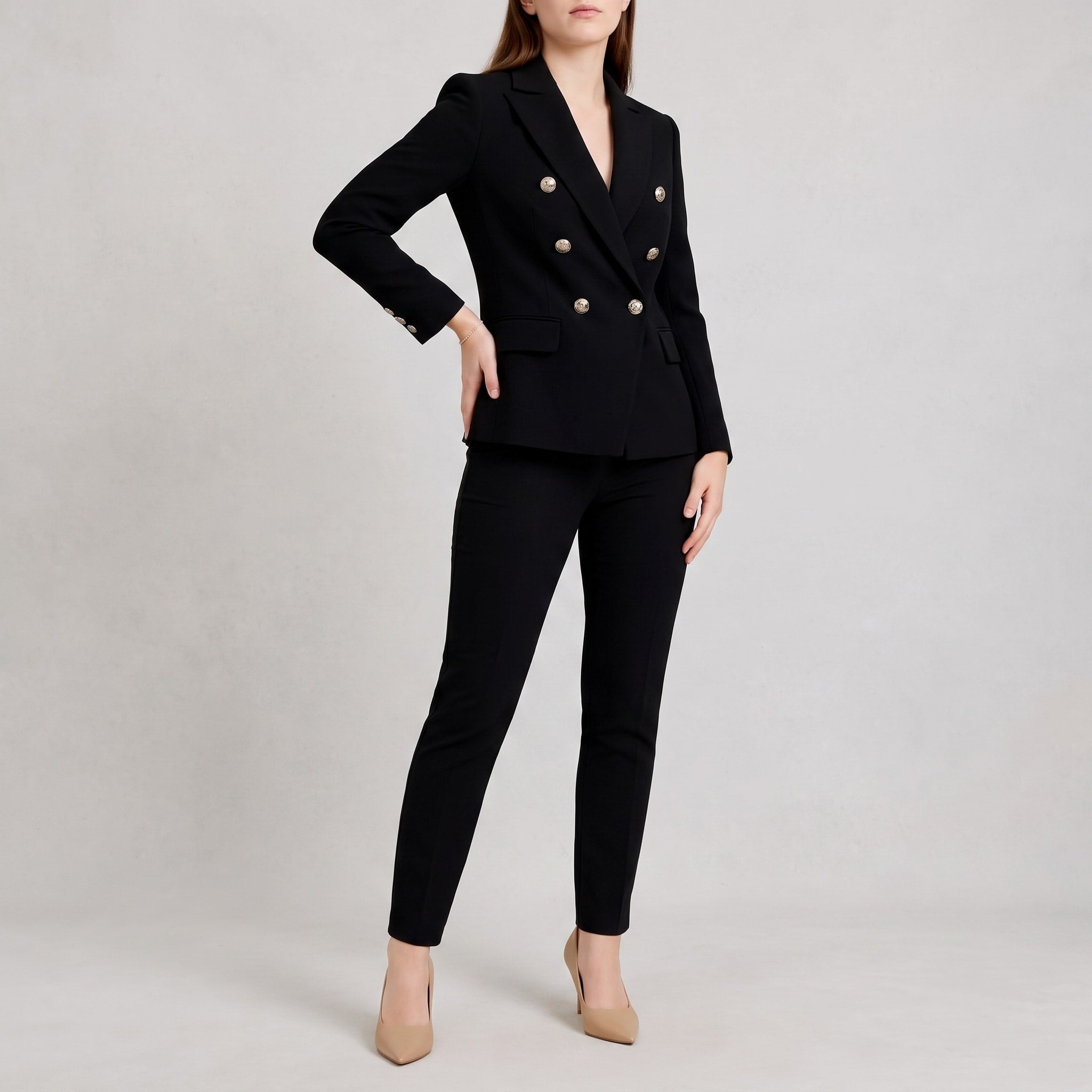 Sophie - Women's Tailored Double-Breasted Blazer Trouser Set - Outfit Sets - Black - Davies & Cooper