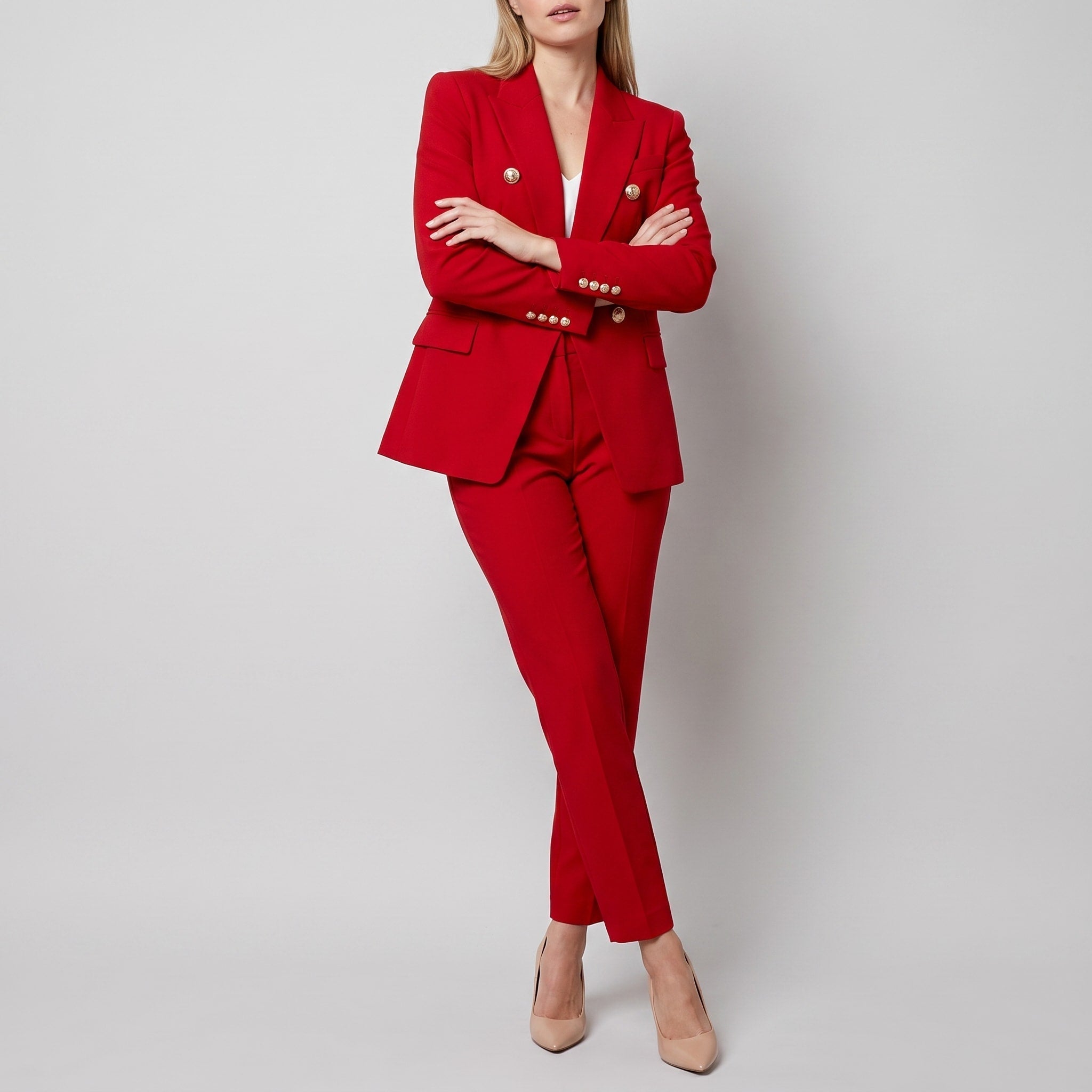 Sophie - Women's Tailored Double-Breasted Blazer Trouser Set - Outfit Sets - Red - Davies & Cooper