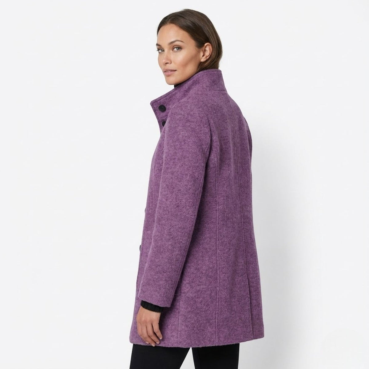 Soraya – Women's Coat with button closure and stand-up collar - Trench Coats - Purple - Davies & Cooper
