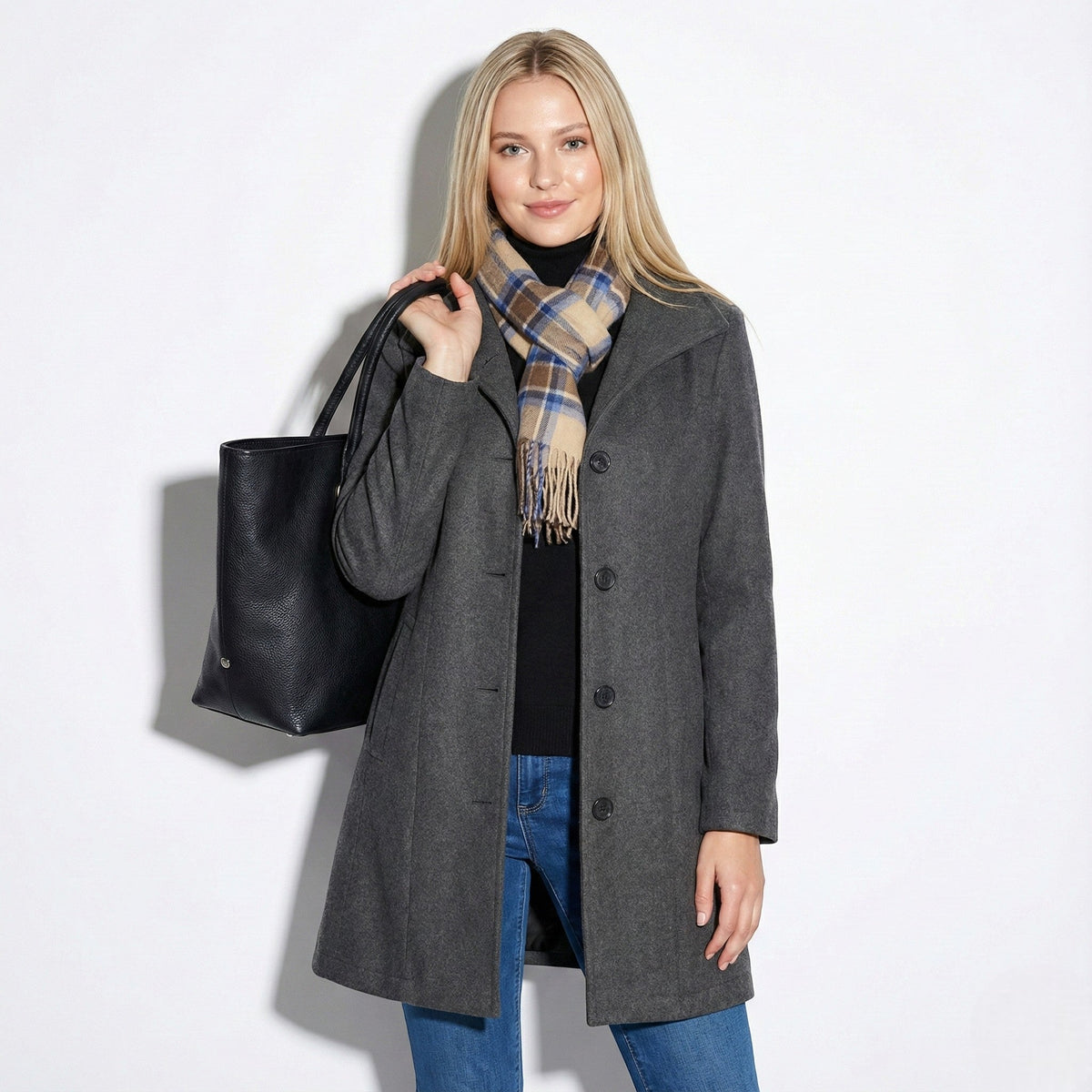 Soraya – Women’s Coat with Button Front - Trench Coats - Grey - Davies & Cooper