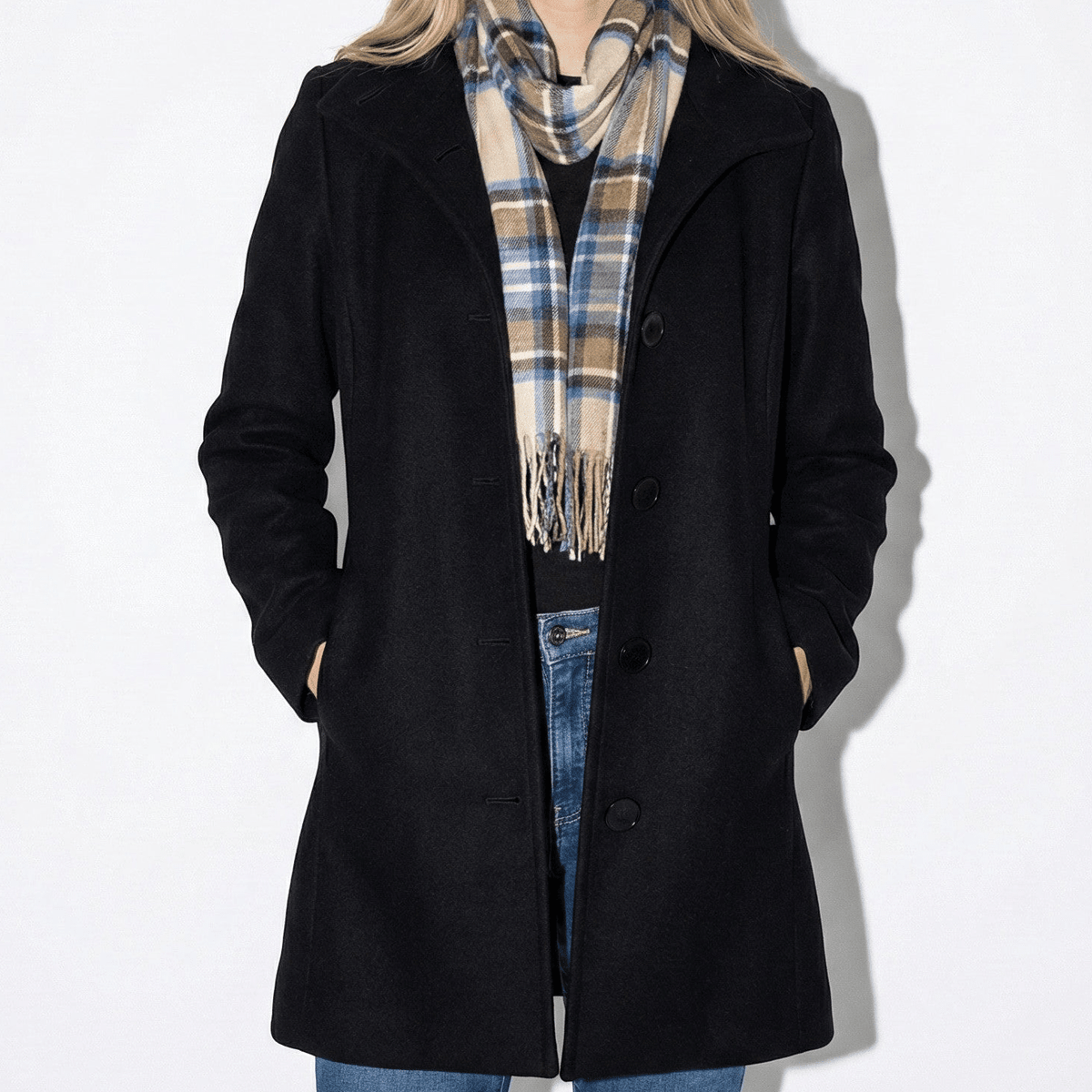 Soraya – Women’s Coat with Button Front - Trench Coats - Black - Davies & Cooper