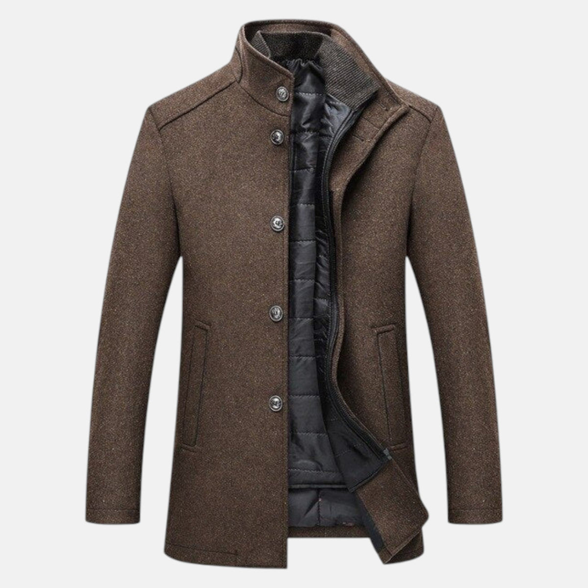 Stellan – Men’s Jacket with Stand Collar - Overcoats - Camel - Davies & Cooper
