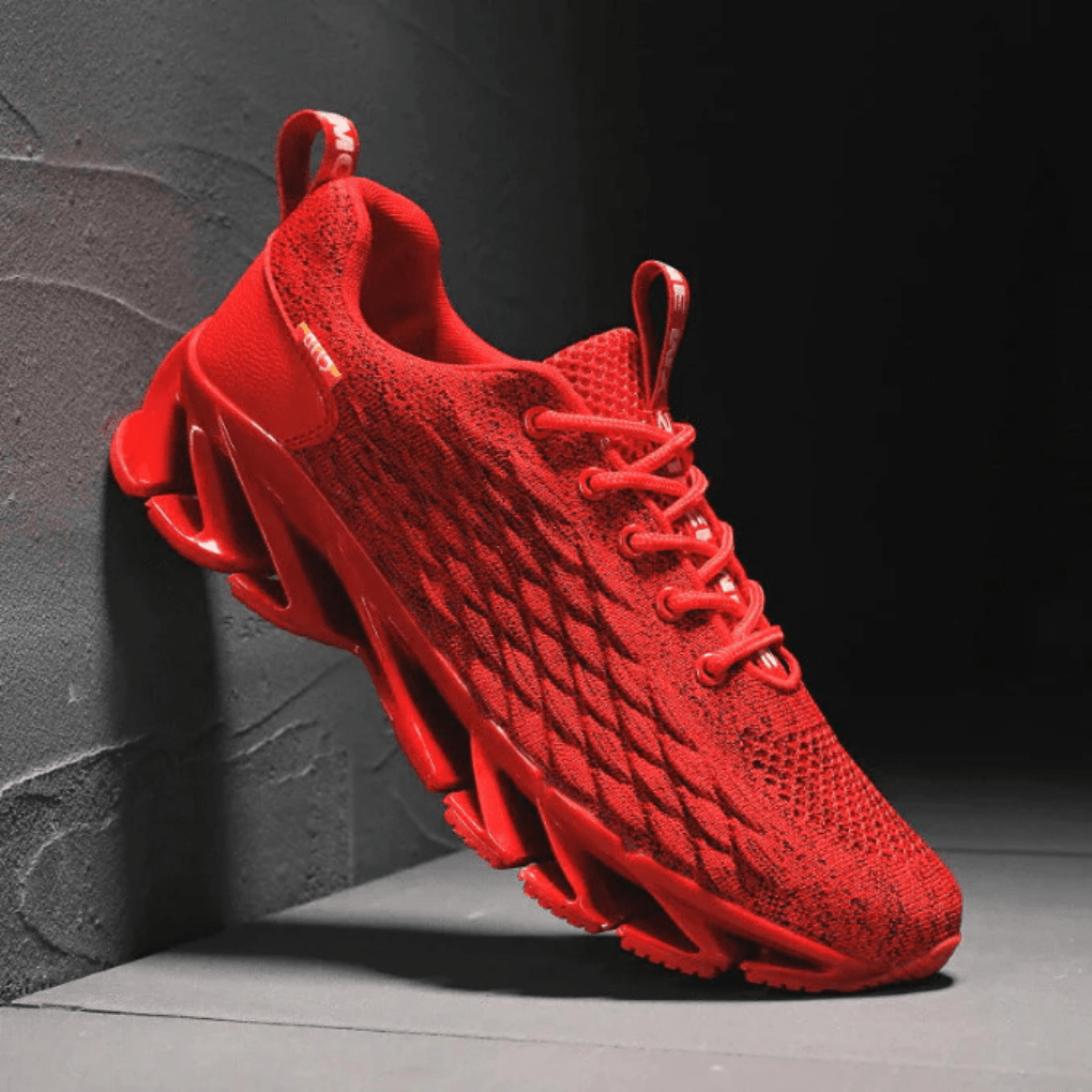 Theo - Men's Orthopaedic Lace-Up Knit Trainers with Grip Sole - Sneakers - Red - Davies & Cooper